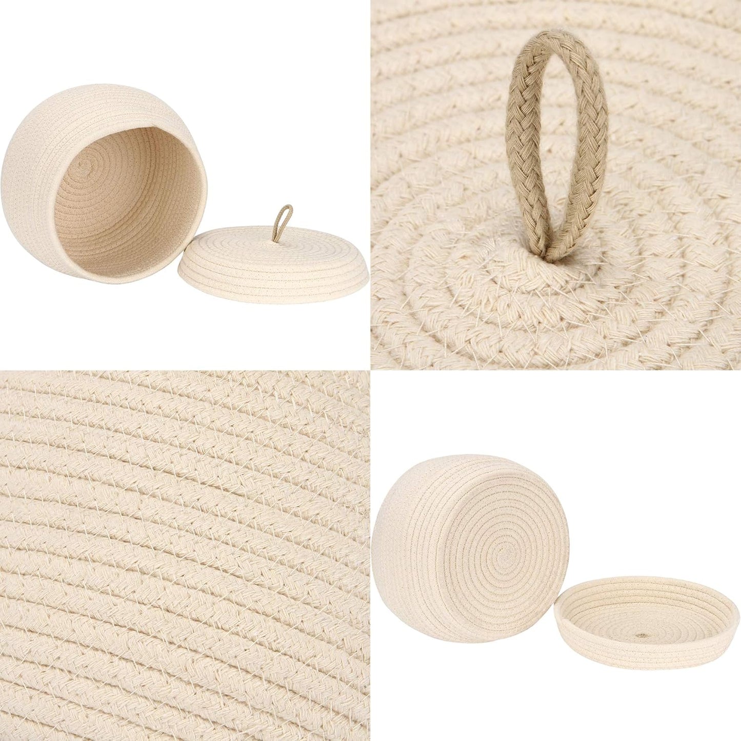 Sea Team Round Cotton Rope Storage Basket with Lid, Decorative Woven Storage Bin, Pot, Caddy, Organizer, Container for Snacks, Towels, Plants (Grey, Small)