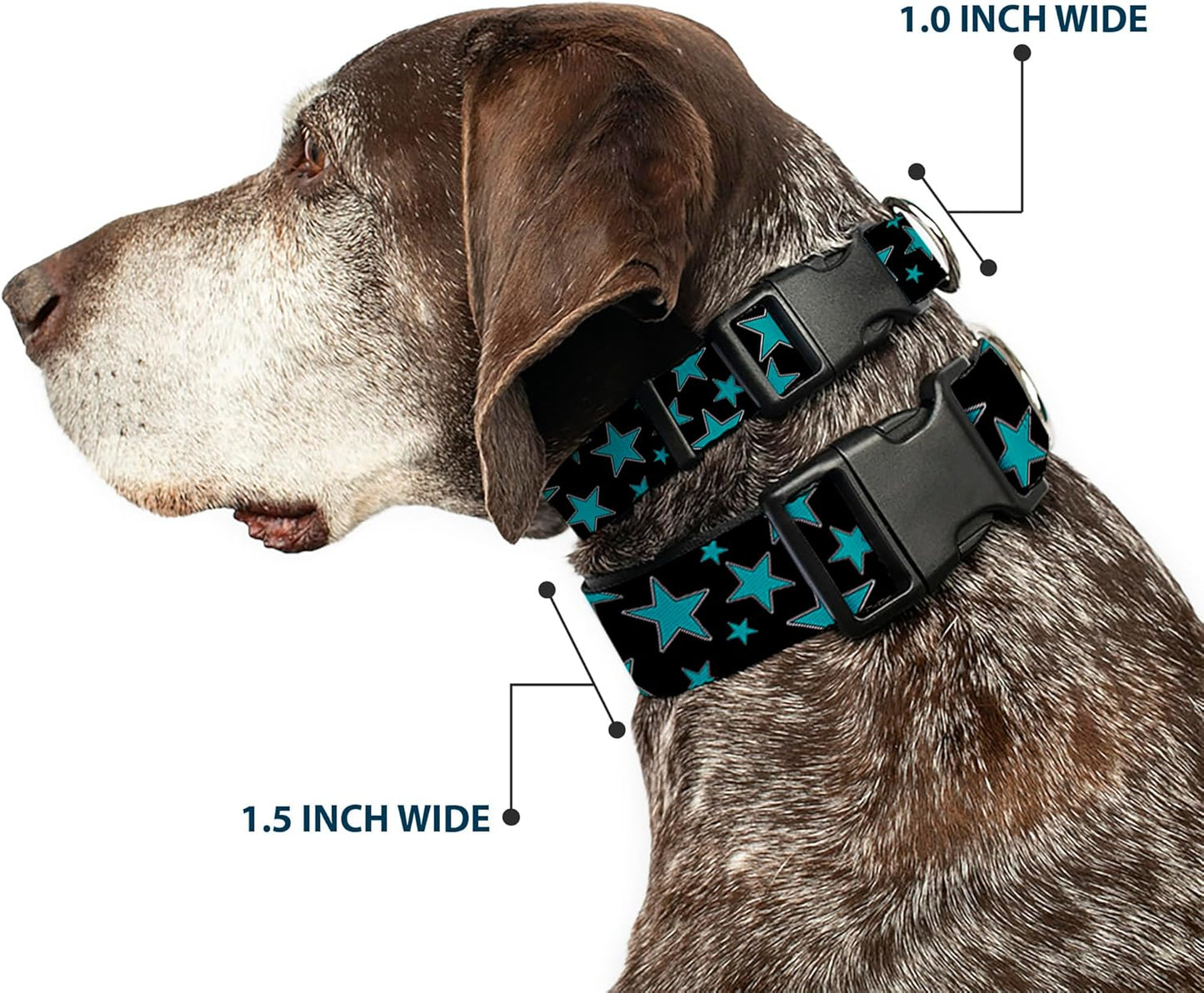 Buckle-Down PC-W21909-M Dog Collar Plastic Clip Buckle, 1"x11"-17", Star Black/White