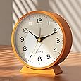 Driini Wooden Analog Desktop Clock – 4.3 in. Decorative Pinewood Clock, No-Tick Design – Easy to Read Silent Sweep Mantle Clock – Quiet Tabletop Clocks with Wood Body, Hands, & Battery Cover; Blue