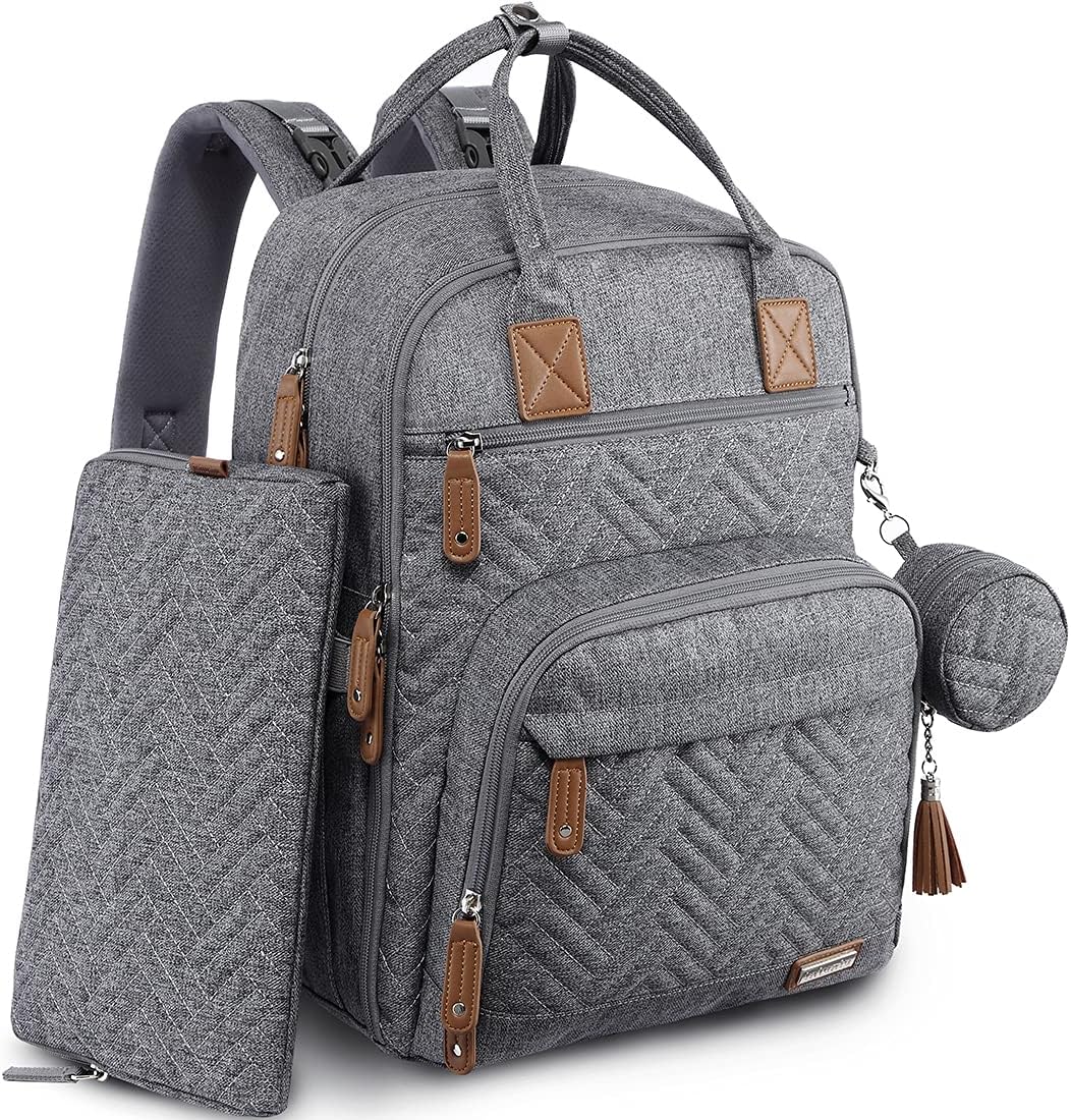 Diaper Bag Backpack, iniuniu Large Baby Bags with Diaper Pouch, Washable Changing Pad, Pacifier Case and Stroller Straps