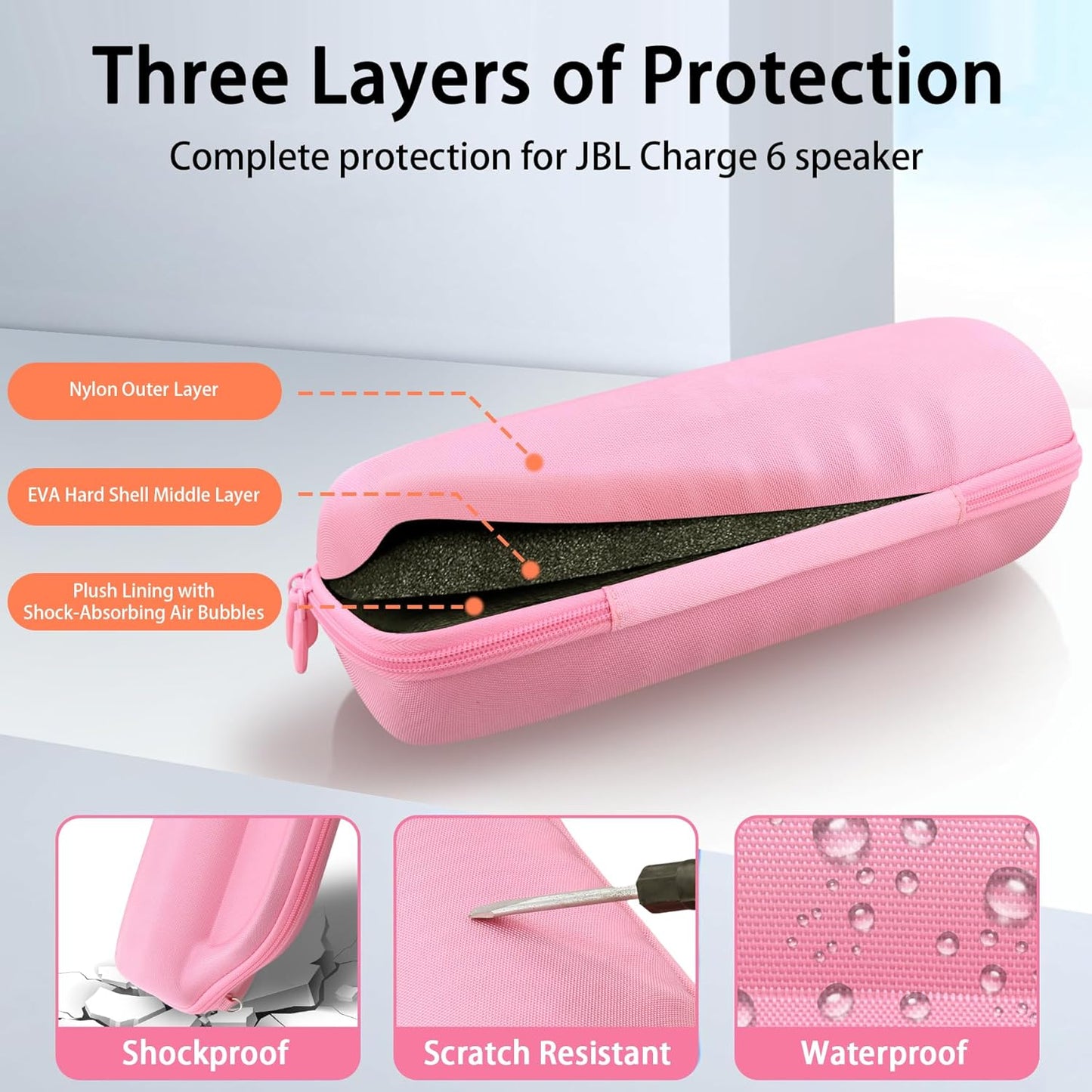 co2CREA Case for JBL Charge 6 Waterproof Portable Bluetooth Speaker, Hard Travel Case with Detachable Shoulder Strap (White Case)