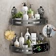 Tokokimo Corner Shower Caddy Suction Cup, 2-Pack Aluminum Bathroom Shelf Shower Rack, Detachable and Reusable, No Drilling, Grey
