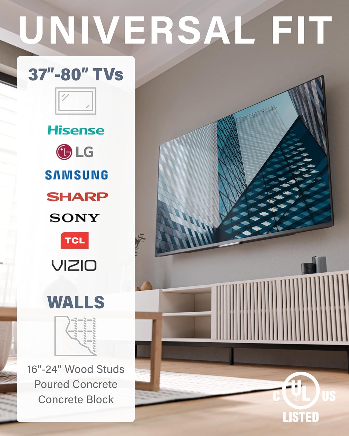Sanus Universal Low Profile Tilt TV Wall Mount for 37" - 80" LED, LCD & Plasma TVs, Eliminates Glare with 10º of Tilt & Post-Install Adjustments - 3 Step Install - Safety Certified - MLT14-B1