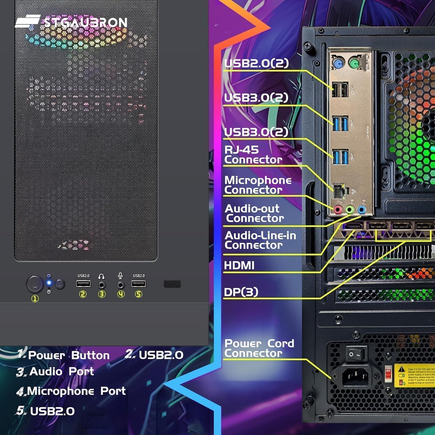STGAubron Gaming PC Computer Desktop, GeForce RTX 2060 Super, Intel Core i7 8th up to 4.1GHz, 16G DDR4, 1T SSD, 600M WiFi, BT 5.0, RGB Fan x6, Windows 11 Home