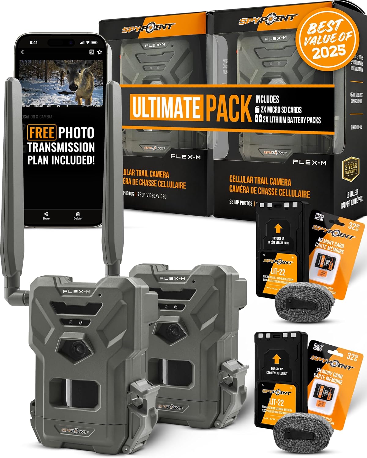 SPYPOINT Flex-M Cellular Trail Camera - Best Value in Hunting Accessories, No WiFi Needed & GPS-Enabled, Hunting Night Vision, IP65 Water-Resistant, 28MP Photos, 720p Videos + Sound (Pack of 1)