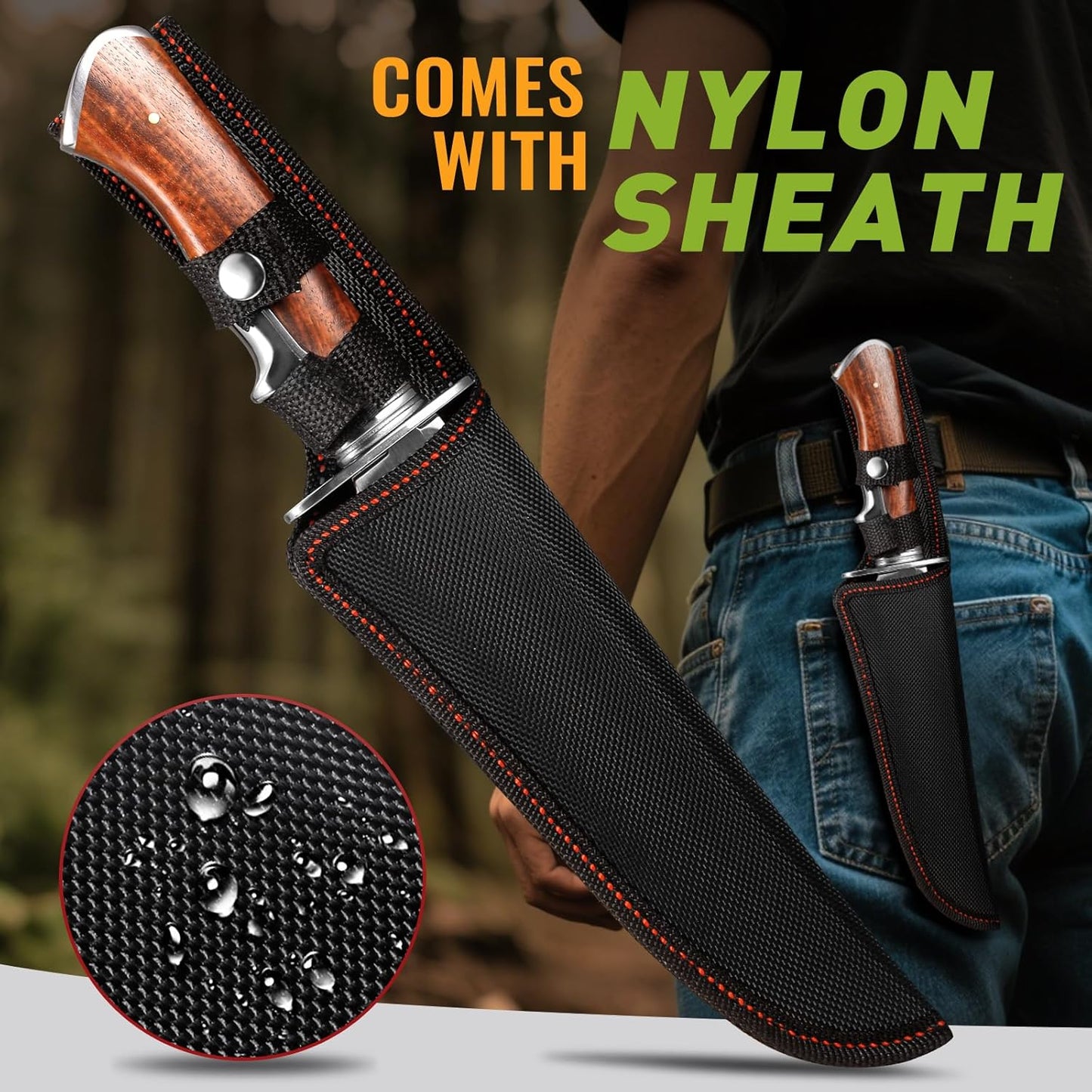 Hunting Knife with Sheath Camping Knife: Fixed Blade Outdoor Knives for Men - 17.5cm Sharp Blade Full Tang Bushcraft Knives for Survival