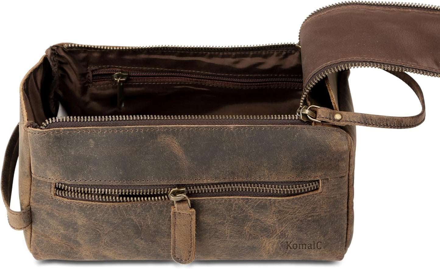 Premium Buffalo Leather Unisex Toiletry Bag Travel Dopp Kit Shaving kit (Distressed Tan)