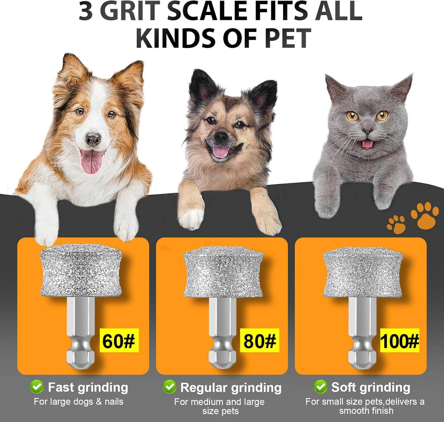 IREDOON Dog Nail Grinder Replacement Head-Integrated Grinding Head for Casfuy and Most Brands, Highly Efficient, Safe and Durable (3pcs)