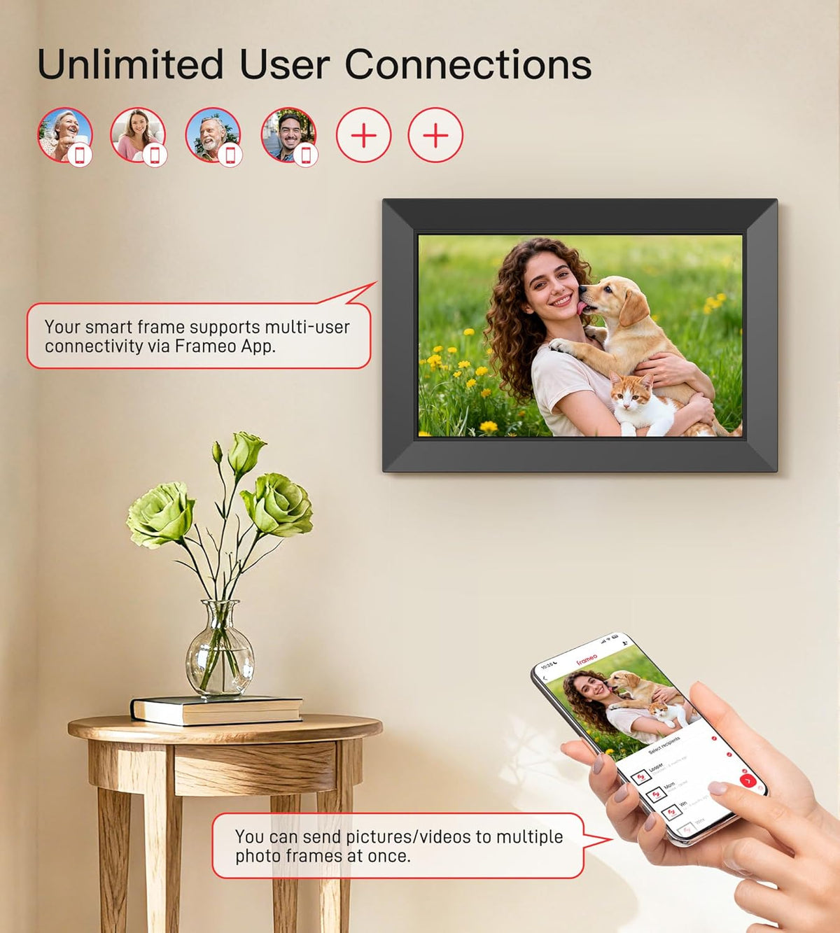 Frameo 10.1 Inch WiFi Digital Picture Frame, 1280x800 HD IPS Touch Screen Photo Frame Electronic, 32GB Memory, Auto-Rotate, Wall Mountable, Share Photos/Videos Instantly via Frameo App from Anywhere