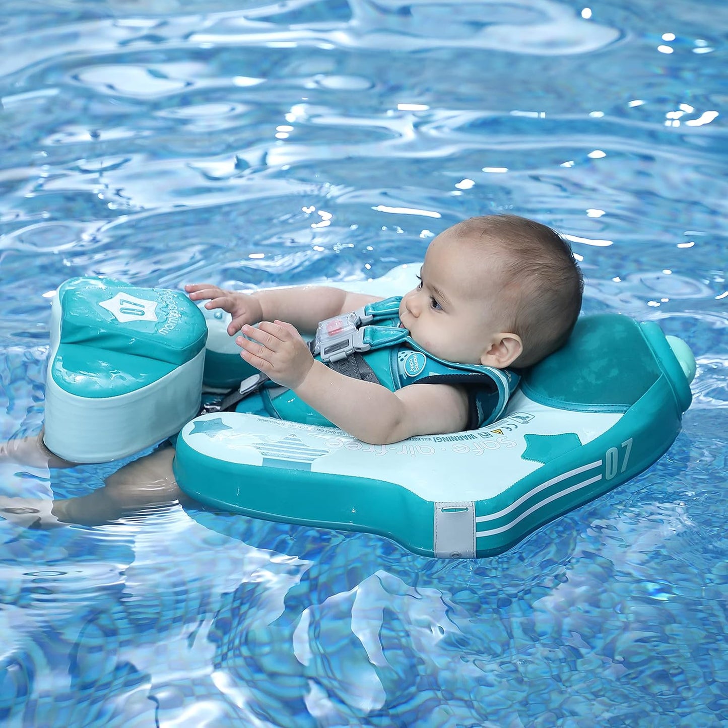 Mambobaby Baby Swim Float with Canopy, Non-Inflatable Solid Baby Float, Upgrade Soft Skin-Friendly Material Infant Swim Float