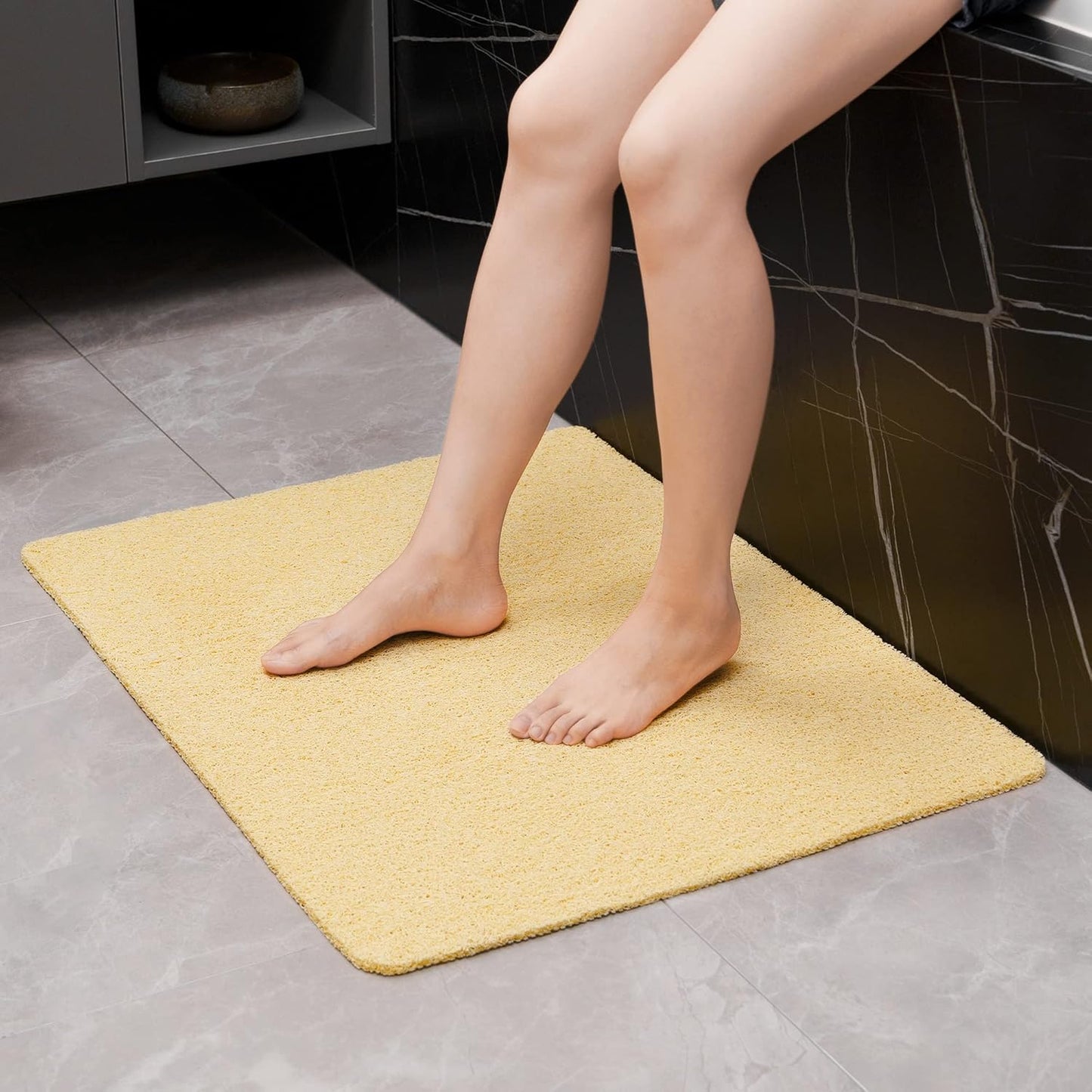 HITSLAM Shower Mat Non Slip, 24 x 16 Inch Bathtub Mat Non Slip with Drain, Soft PVC Loofah Bath Mat for Tub, Quick Drying Bathroom Shower Mat, Grey