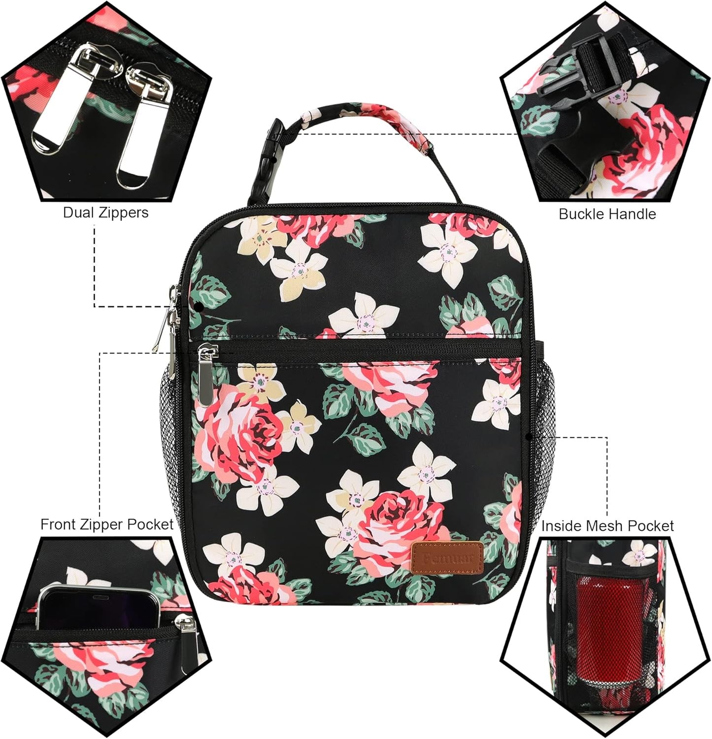 Lunch Box for Men Women Adults Small Lunch Bag for Office Work Picnic - Reusable Portable Lunchbox, Black