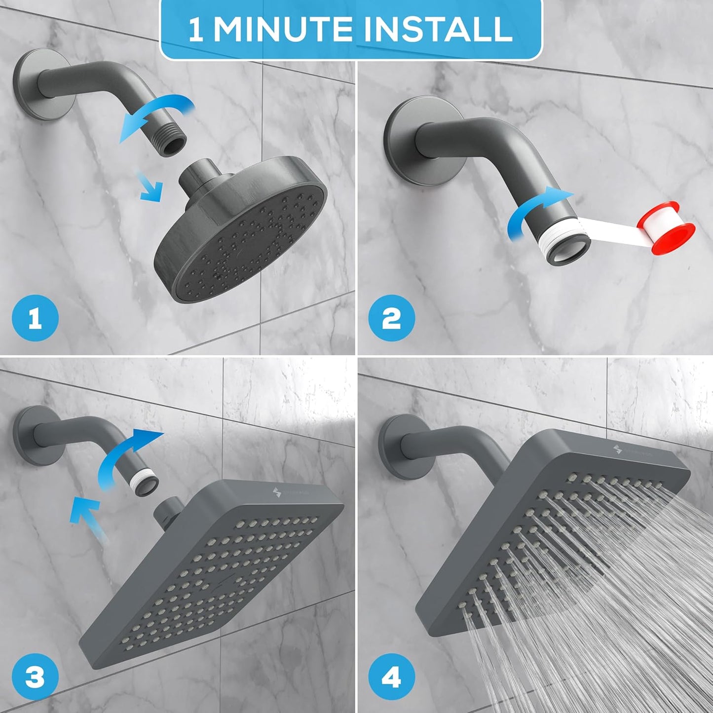 SparkPod Shower Head - High Pressure Rain - Premium Quality Luxury Design - 1-Min Install - Easy Clean Adjustable Replacement for Your Bathroom Shower Heads (Luxury Polished Chrome, 6 Inch Round)