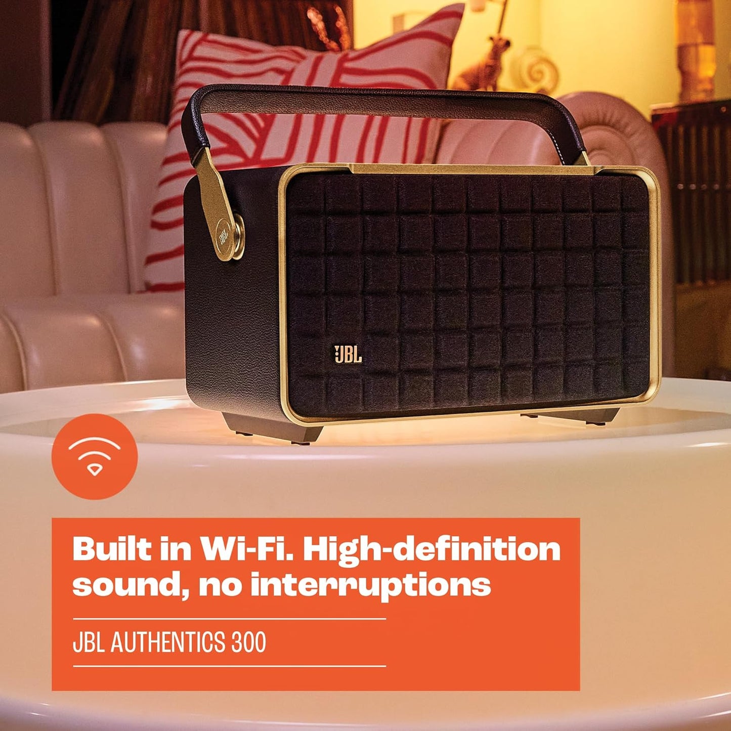 JBL Authentics 300 - Wireless Home Speaker, Music Streaming Services via Built-in Wi-Fi, Built in Battery, Built in Alexa and Google Assistant