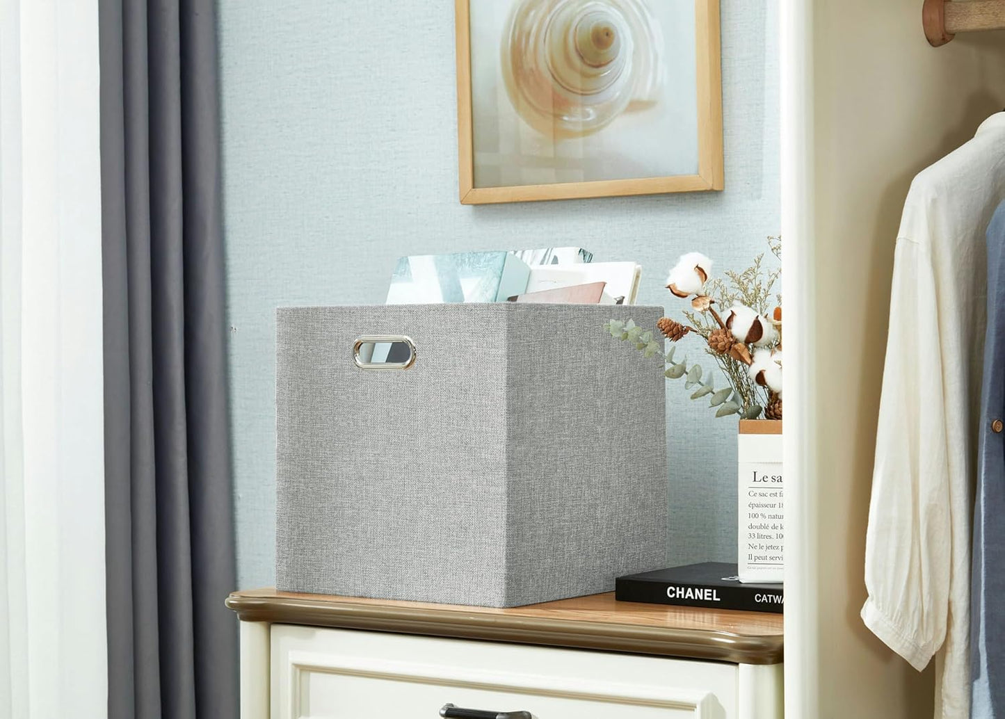 DECOMOMO Fabric Cube Storage Bin - Storage Baskets for Shelves, Kallax (Grey & White, 13 inch Cube) - 4 Pack