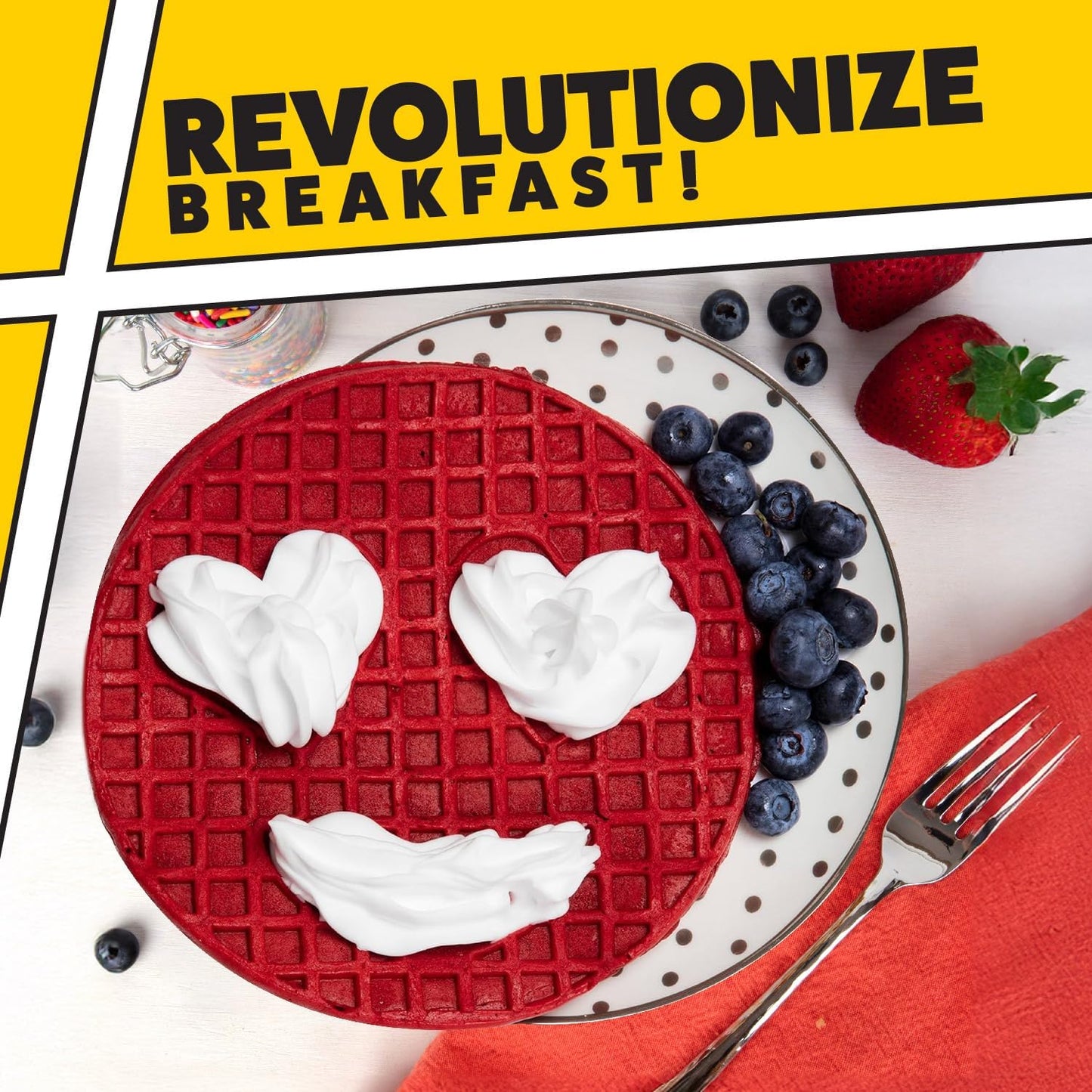 Smiley Face Waffler & Pancake Maker w 2 Interchangeable, Removable 8" Plates- Adjustable Temperature Control, Non-stick Electric Griddle Iron- Easy Clean, Make Kid's Breakfast Fun- Great Holiday Gift