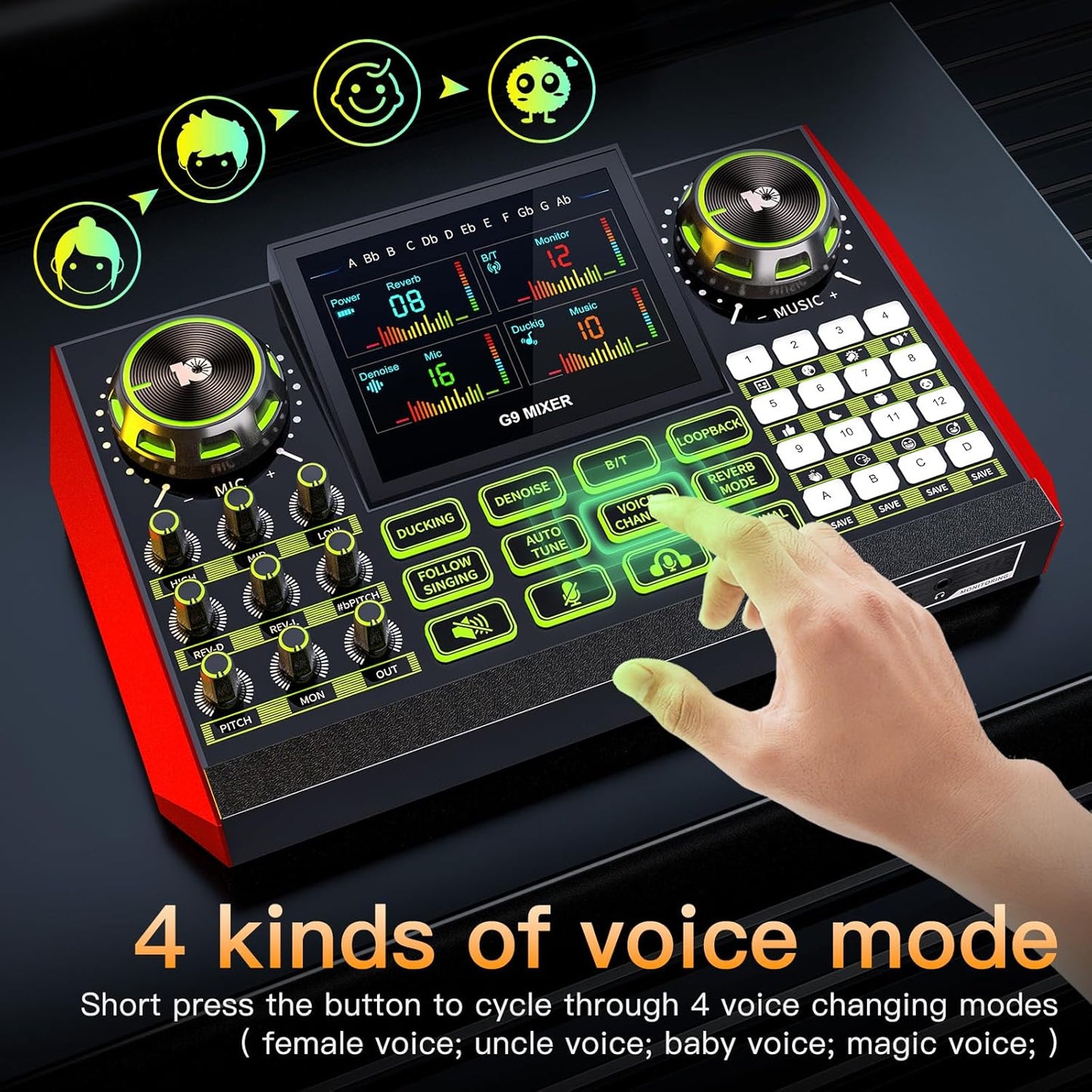 Tenlamp G9 Podcast Audio Mixer, Compatible with 3.5mm Microphones, Live Sound Card for PC/Phone Streaming Content Creators, with Noise Reduction and One-Touch Mute
