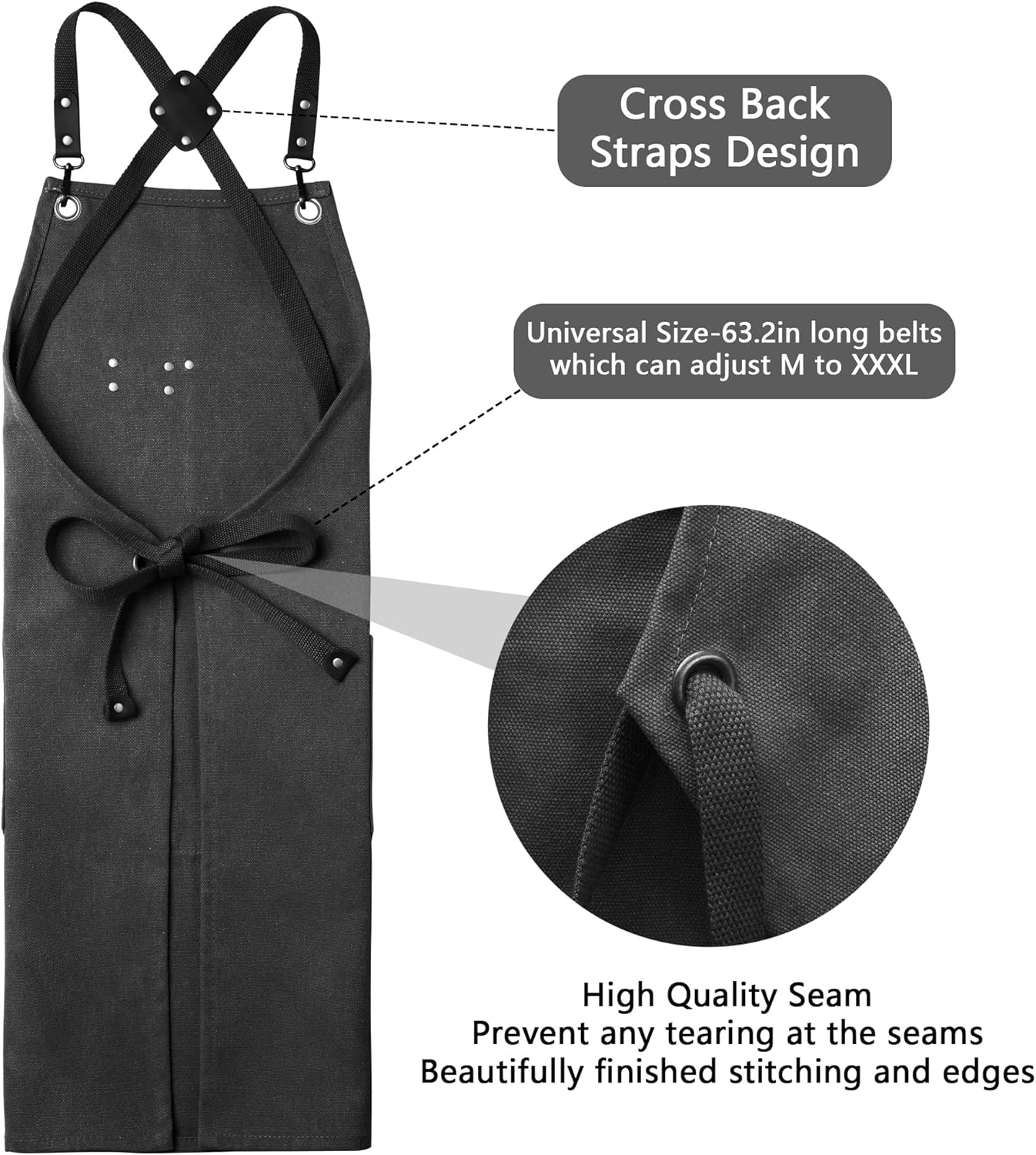 CONTAIL Chef Apron for Men Women,Canvas Aprons with Pockets-Cross Back Kitchen Apron for Cooking Grilling Baking BBQ Barber