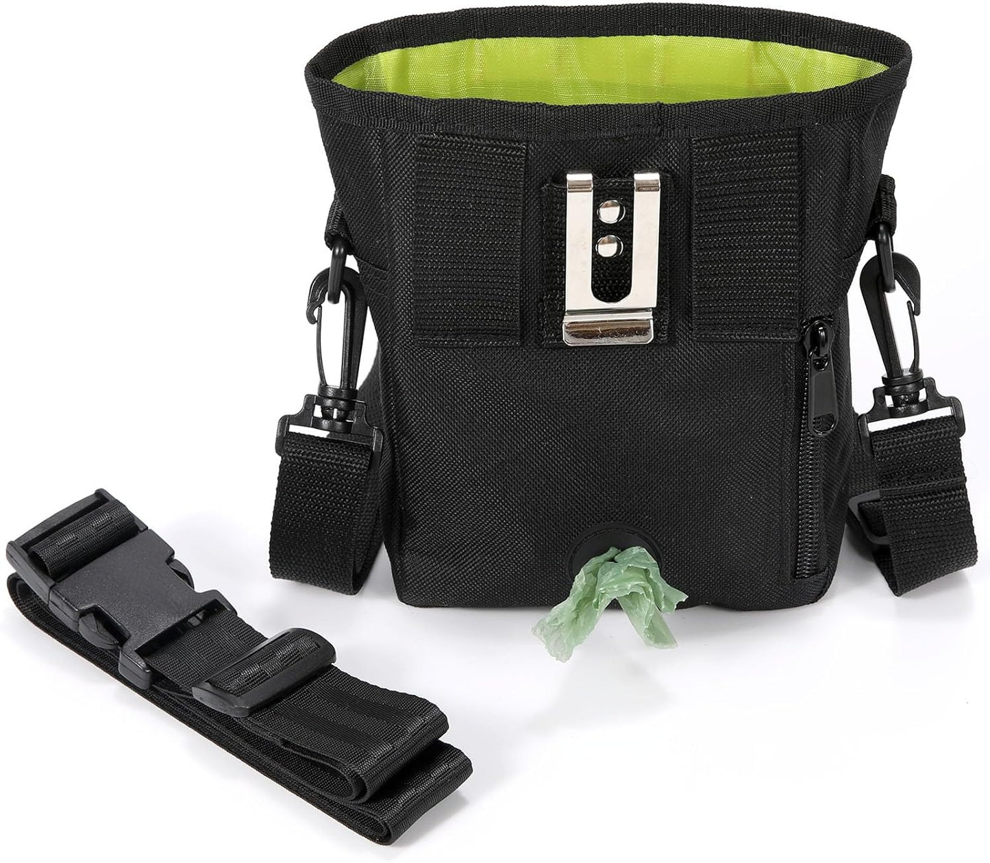 Dog Treat Pouch with Collapsible Dog Bowl, Training Clicker and Poop Bags, Treat Pouches for Pet Training, Magnetic Closure, Built-in Poop Bag Dispenser, Waist Belt Clip, Puppy Treat Bag - Green