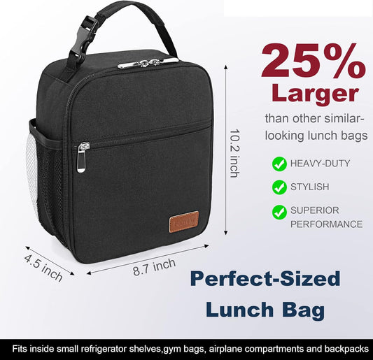 Lunch Box for Men Women Adults Small Lunch Bag for Office Work Picnic - Reusable Portable Lunchbox, Black - PuriLite