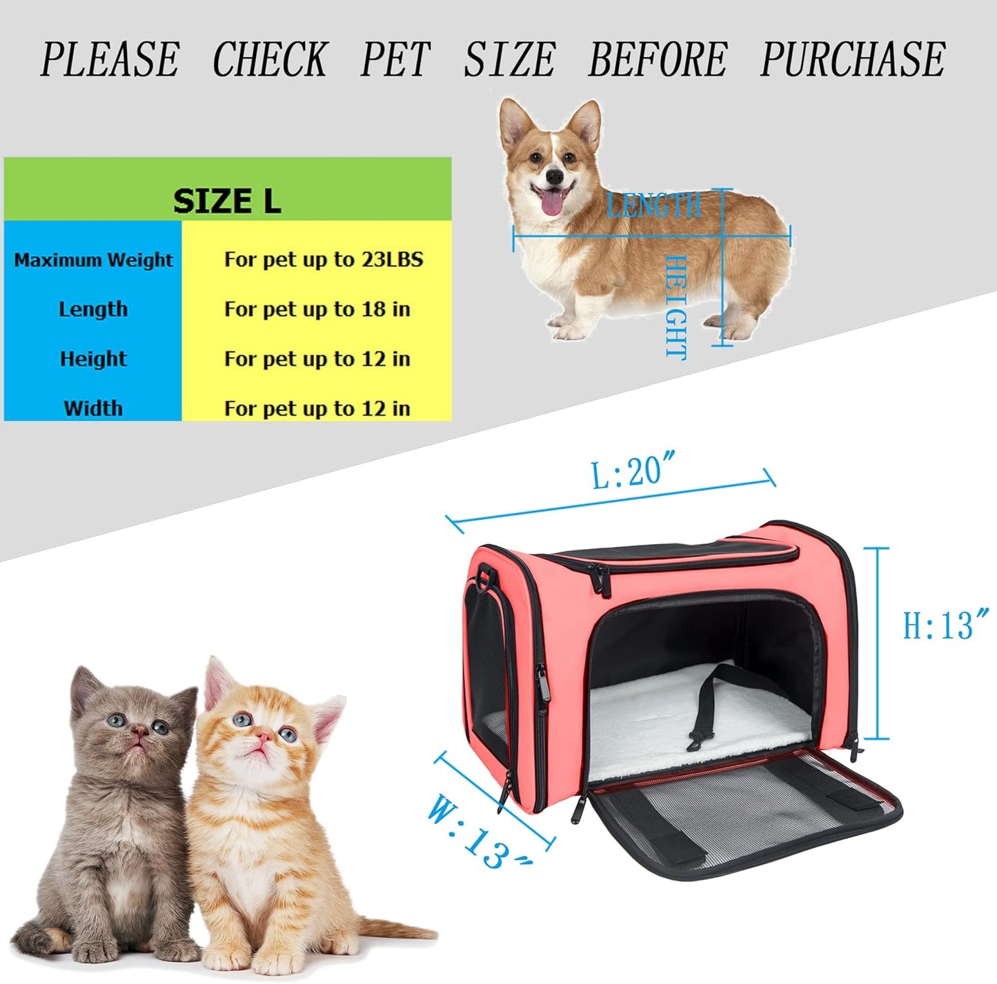 NextFri Soft Sided Carrier for Cats Dogs,TSA Airline Approved Collapsible Travel Pet Carrier (Magenta, Medium)