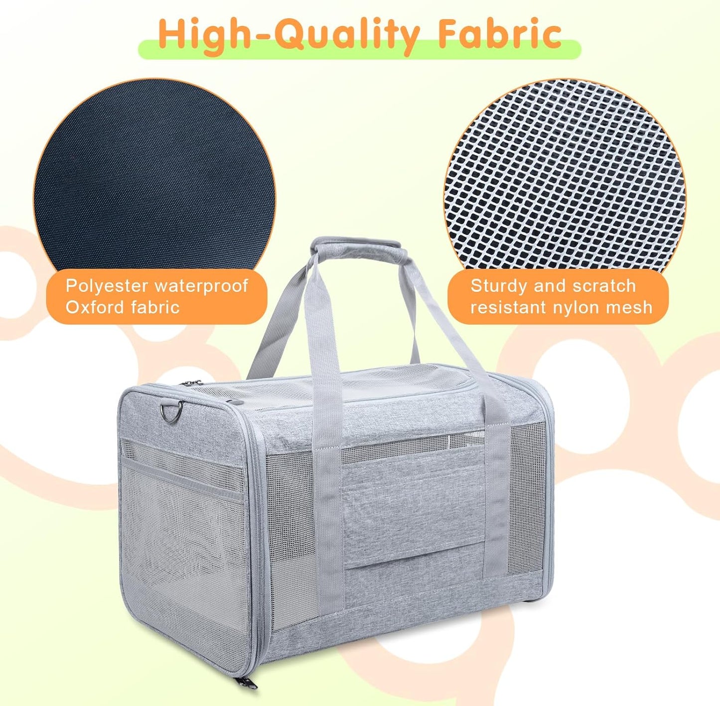 Qoosea Pet Carrier, Suitable for Small Medium Cat Dog Puppy, Soft-Sided Collapsible, Ventilated Windows, Portable Travel Cat Dog Bag (Grey)