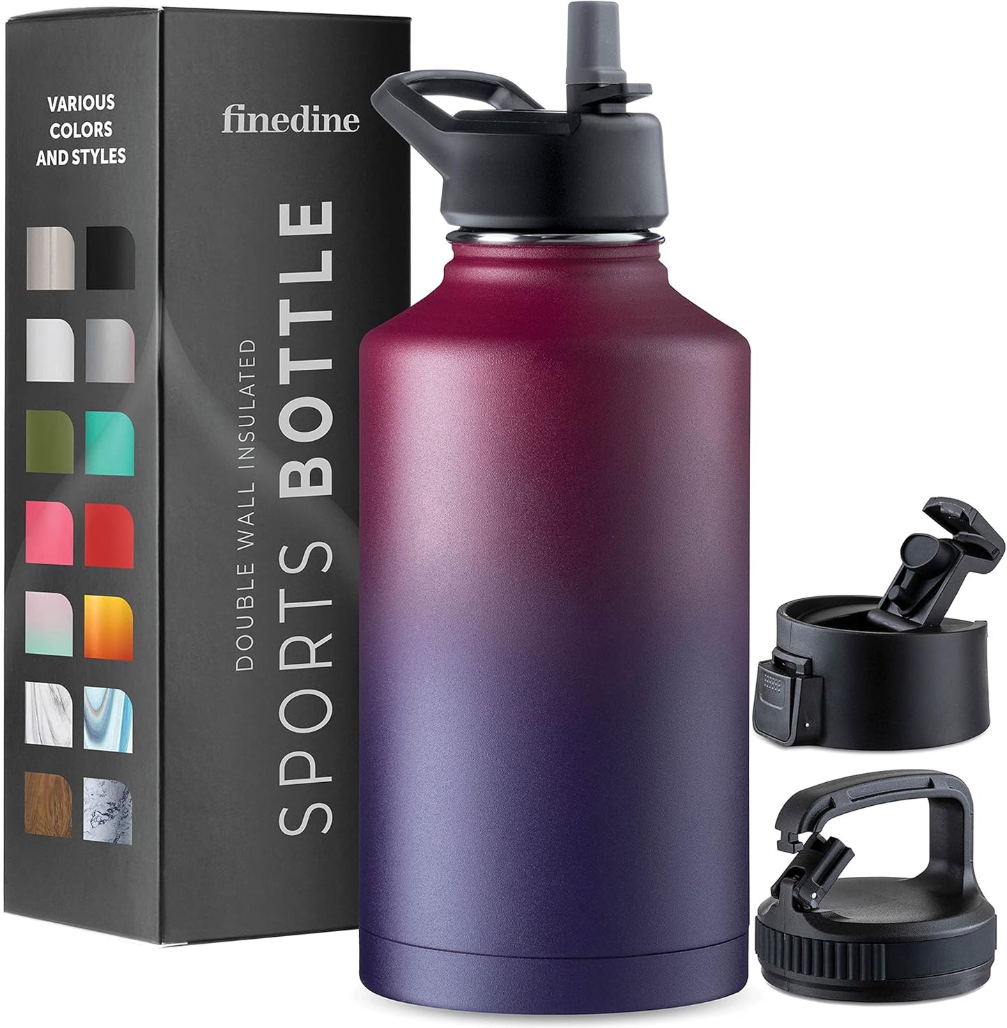 FineDine Water Bottle - Stainless Steel Insulated Water Bottle with Straw Lid, Flip Lid & Wide-Mouth Cap - Keeps Hot and Cold - 25 Oz / 739ml - Pure Pearly White