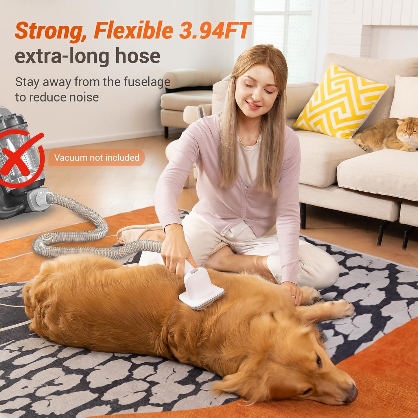 Afloia Dog Brush Vacuum Attachment, Cat Brush, Pet brush Innovative Pet Grooming kit, 1-1.5'' Hoses Diameter Universal Adapter Compatible with Most Round Vacuum Cleaners like Bissell, Eureka etc.…