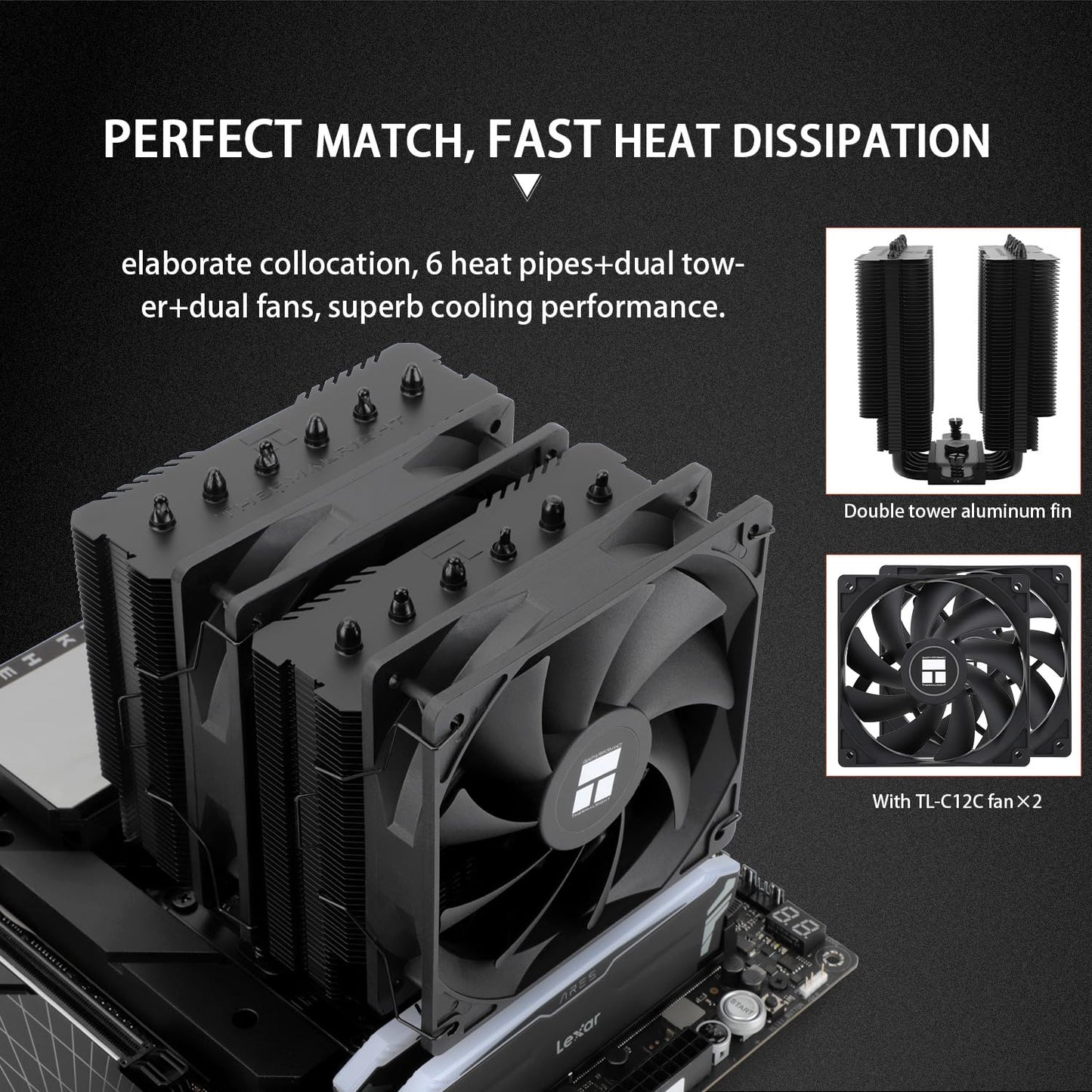 Thermalright Peerless Assassin 120 SE Black CPU Cooler, 6 Heat Pipes AGHP Technology, Dual 120mm PWM Fans, 1550RPM Speed, for AM4/AM5 and Intel LGA 1700/1851/115X/1200,Computer CPU Cooling