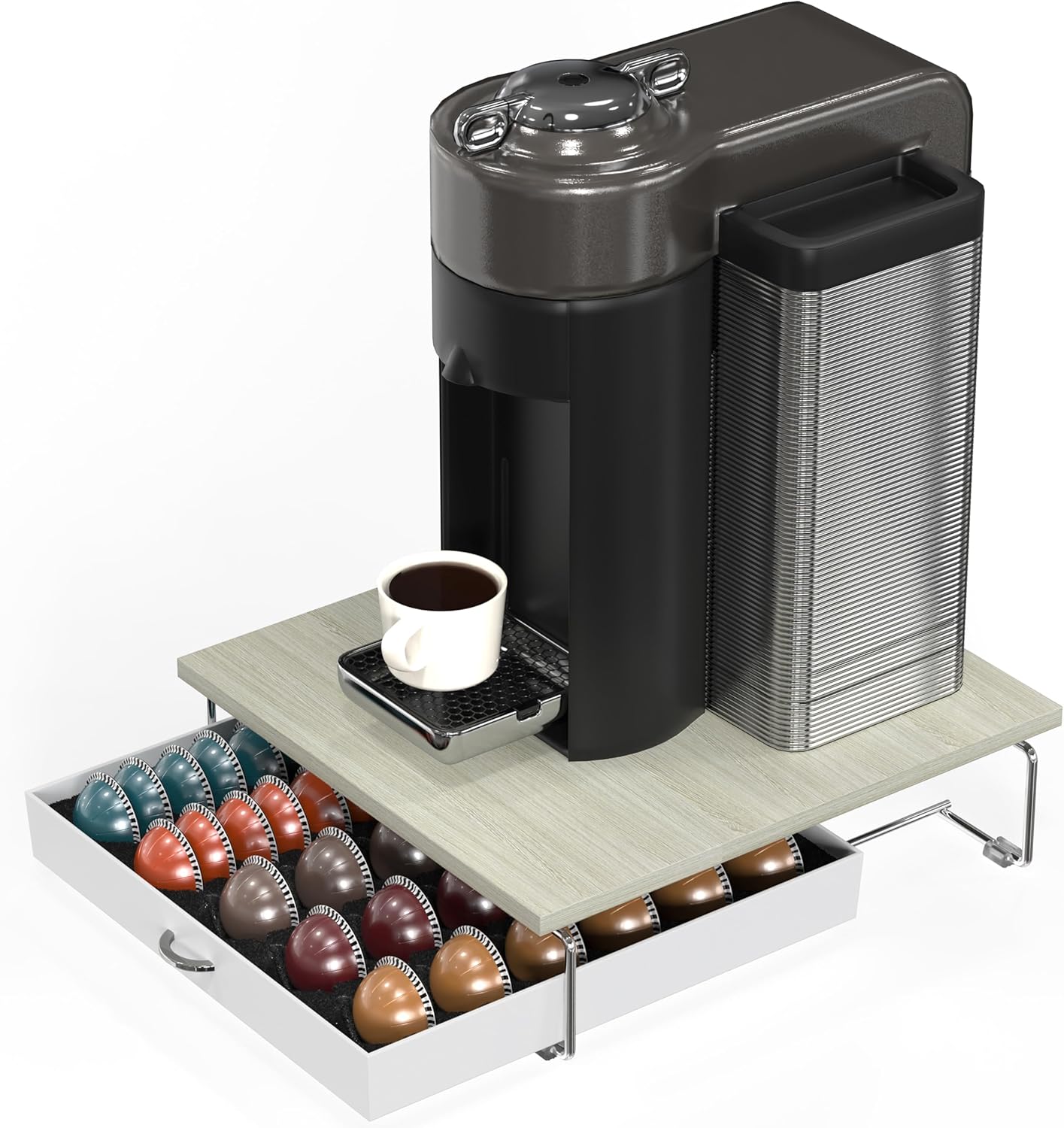 DecoBrothers Vertuo Pod Holder VertuoLine Drawer Storage for Nespresso Coffee Capsules, Crystal Tempered Glass, White