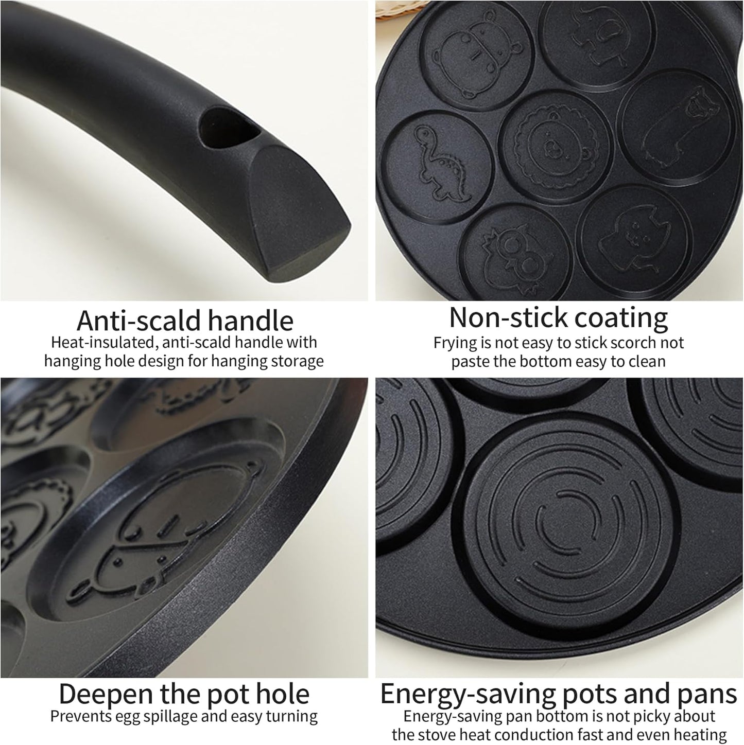 Pancake Pan with 7 Animal Shapes- 10 Inch Grill Pan Non-Stick Griddle 7 Cavity Mini Pancake Maker for Baking Cake Pancke, Brunch, Parties, Birthdays