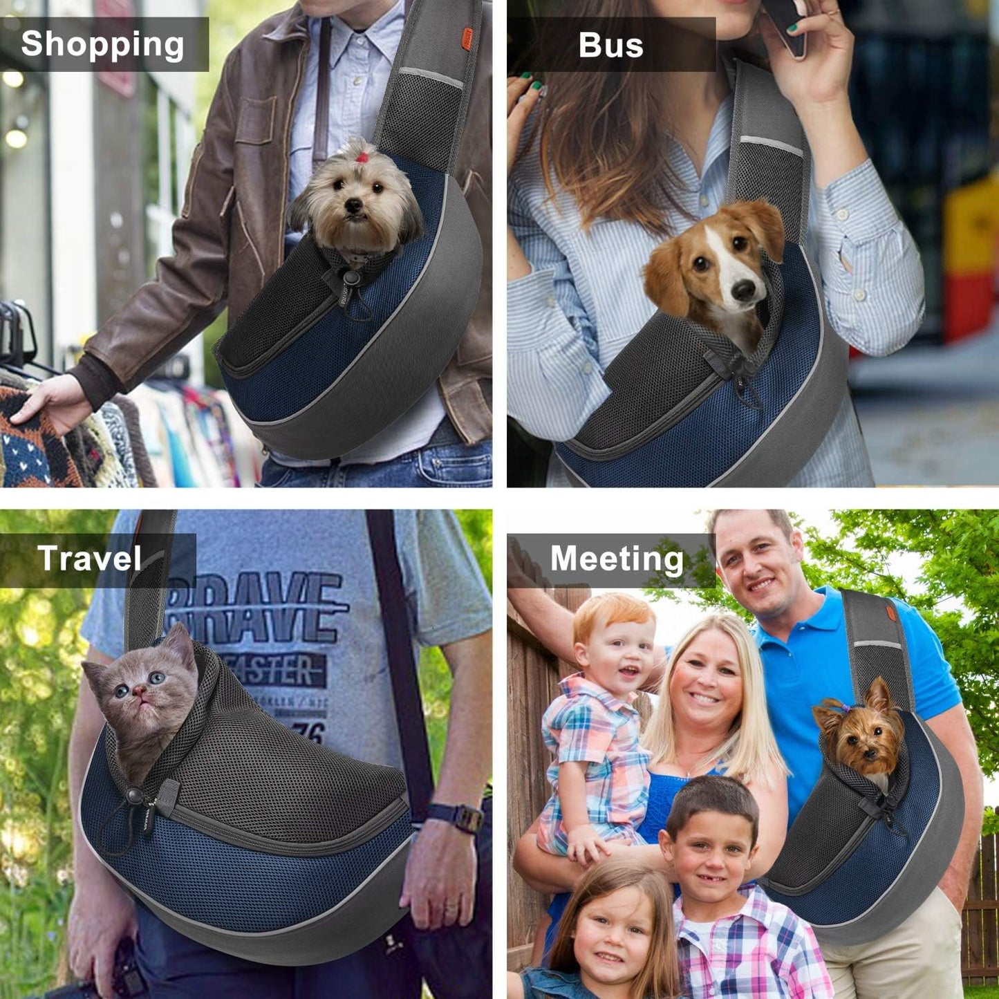 FDJASGY Pet Sling Carrier for Small Dogs Cats,Breathable Mesh Travelling Hand Free Puppy Backpack with Pouch and Adjustable Strap Carrier Grey
