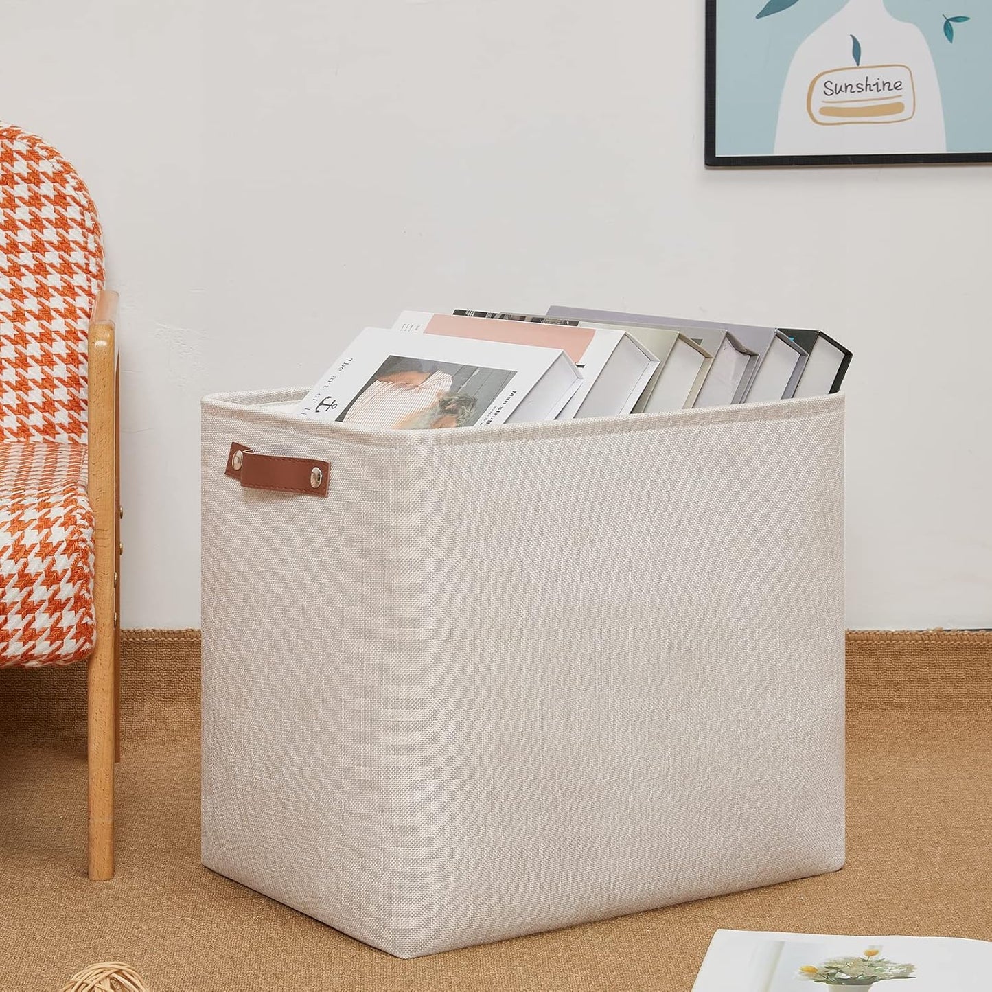 DULLEMELO Storage Baskets for Shelves, Fabric Collapsible Rectangular Storage Bins for Shelves, Closets, Nursery, Home, Office, Empty Gift Baskets (White&Teal)