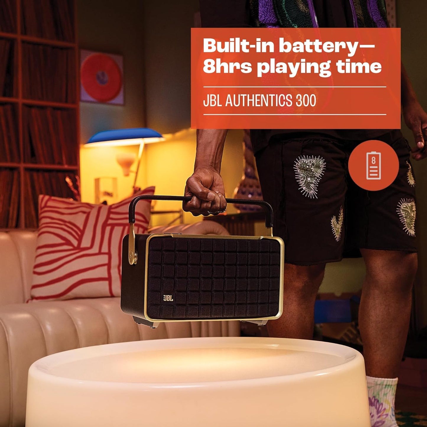 JBL Authentics 300 - Wireless Home Speaker, Music Streaming Services via Built-in Wi-Fi, Built in Battery, Built in Alexa and Google Assistant