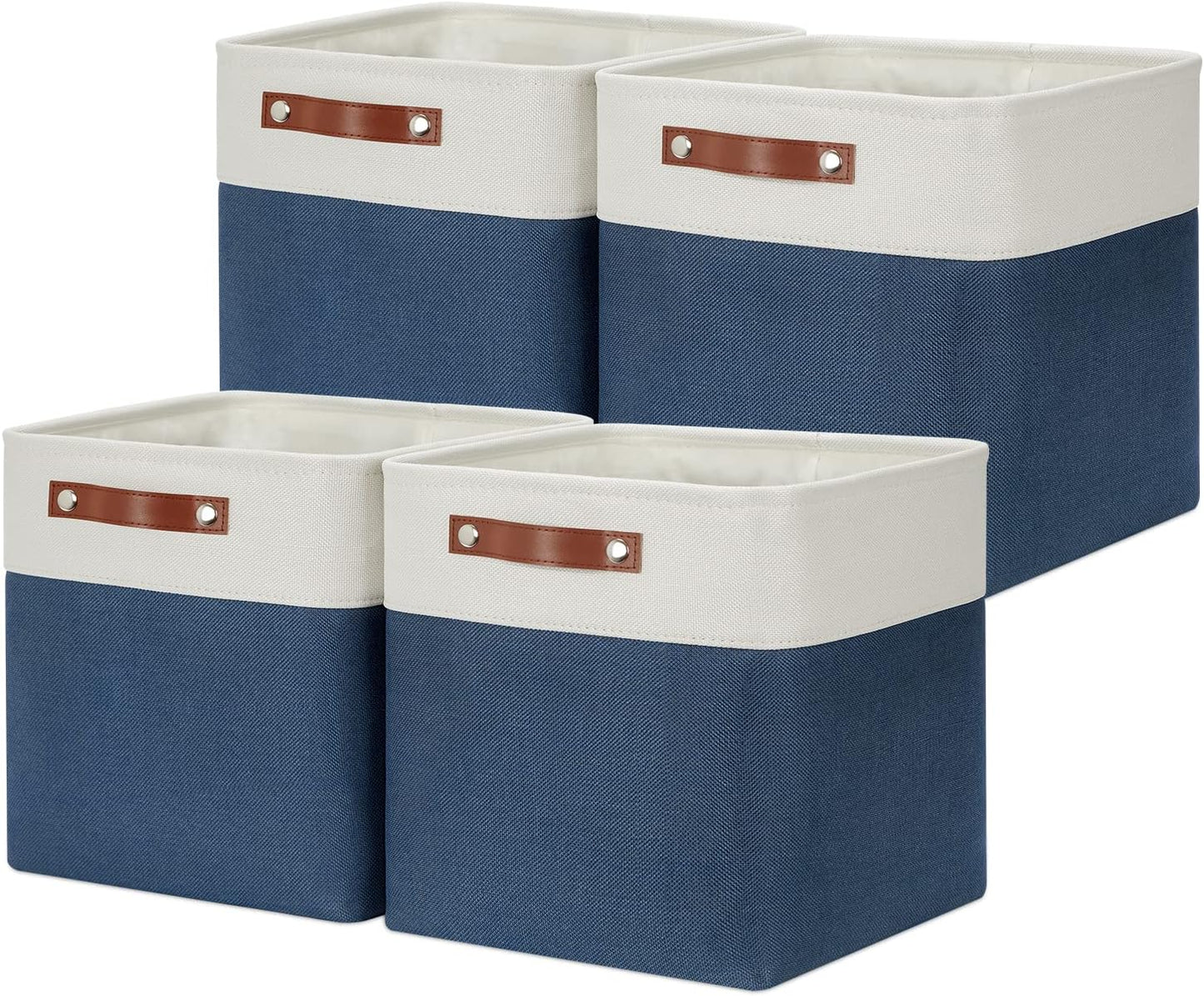 DULLEMELO Storage Baskets for Shelves, Fabric Collapsible Rectangular Storage Bins for Shelves, Closets, Nursery, Home, Office, Empty Gift Baskets (White&Teal)