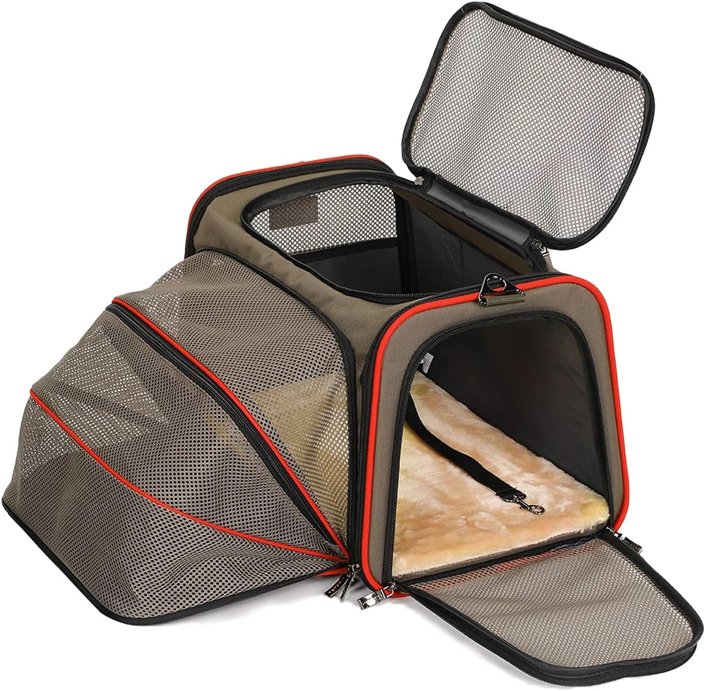 Petsfit Expandable Cat Dog Carrier Airline Approved, 17" L x 11" W x 11" H Soft-Sided Portable Pet Travel Carrier for Kitten, Puppy, Removable Soft Plush Mat and Pockets, Auto-Locking Zippers