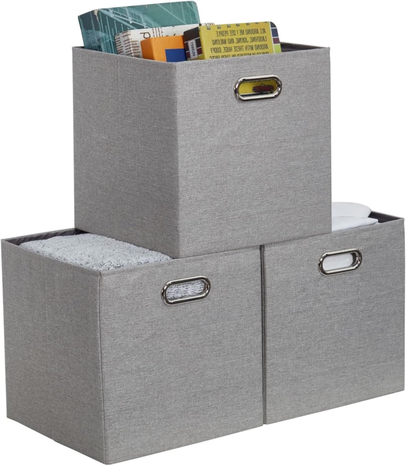 DECOMOMO Fabric Cube Storage Bin - Storage Baskets for Shelves, Kallax (Grey & White, 13 inch Cube) - 4 Pack