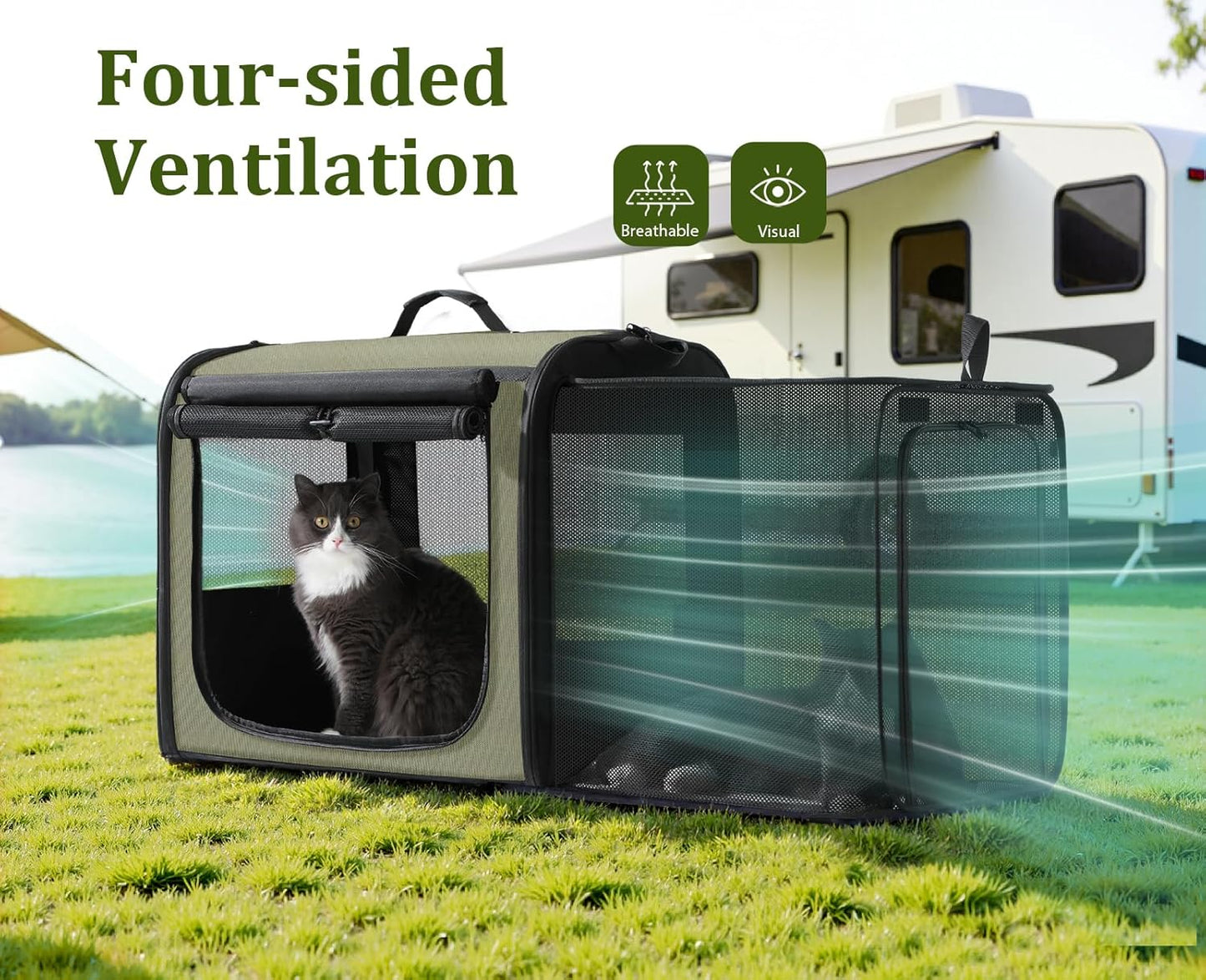 Pecute Collapsible Dog Crate for Pets<15kg, Pet Carrier Stable and Light Weight, Soft Dog Crate with Breathable Windows, Portable Dog Carrier with Curtain 61×45×52 cm (Green)