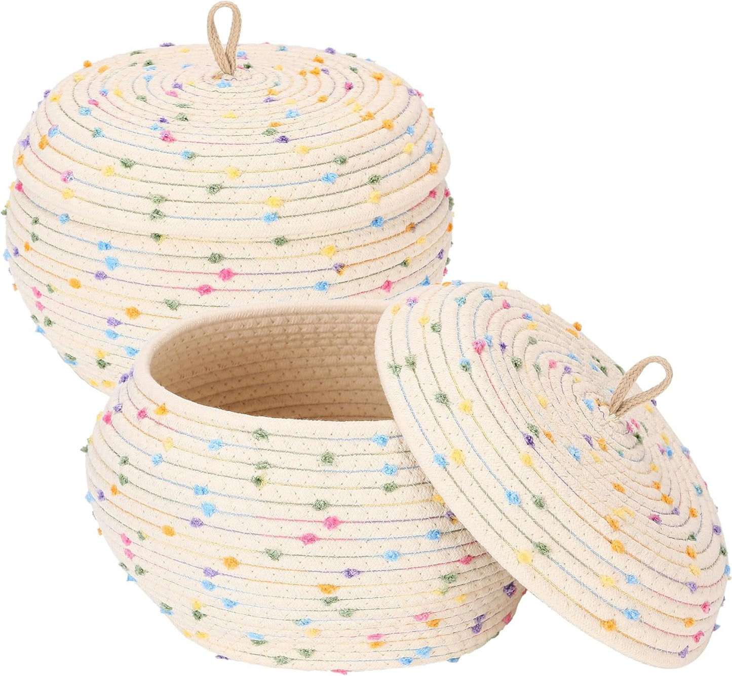 Sea Team Round Cotton Rope Storage Basket with Lid, Decorative Woven Storage Bin, Pot, Caddy, Organizer, Container for Snacks, Towels, Plants (Grey, Small)