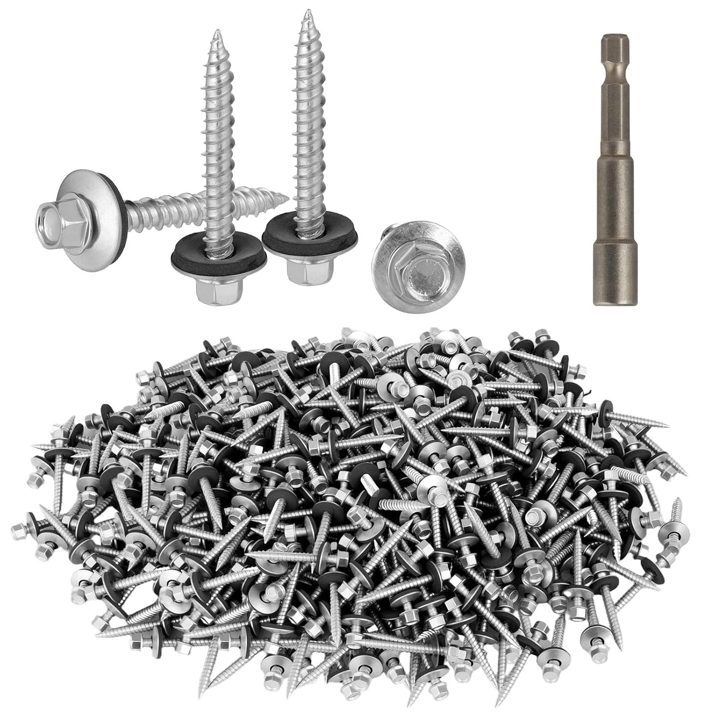 AOKLIT Hex Head Roofing Screws #10 × 1 Inch, 500Pcs Zinc Plated Self Tapping Metal Roof Screws with Rubber Washers for Metal and Corrugated Roofing Panels (Hex Socket Included)