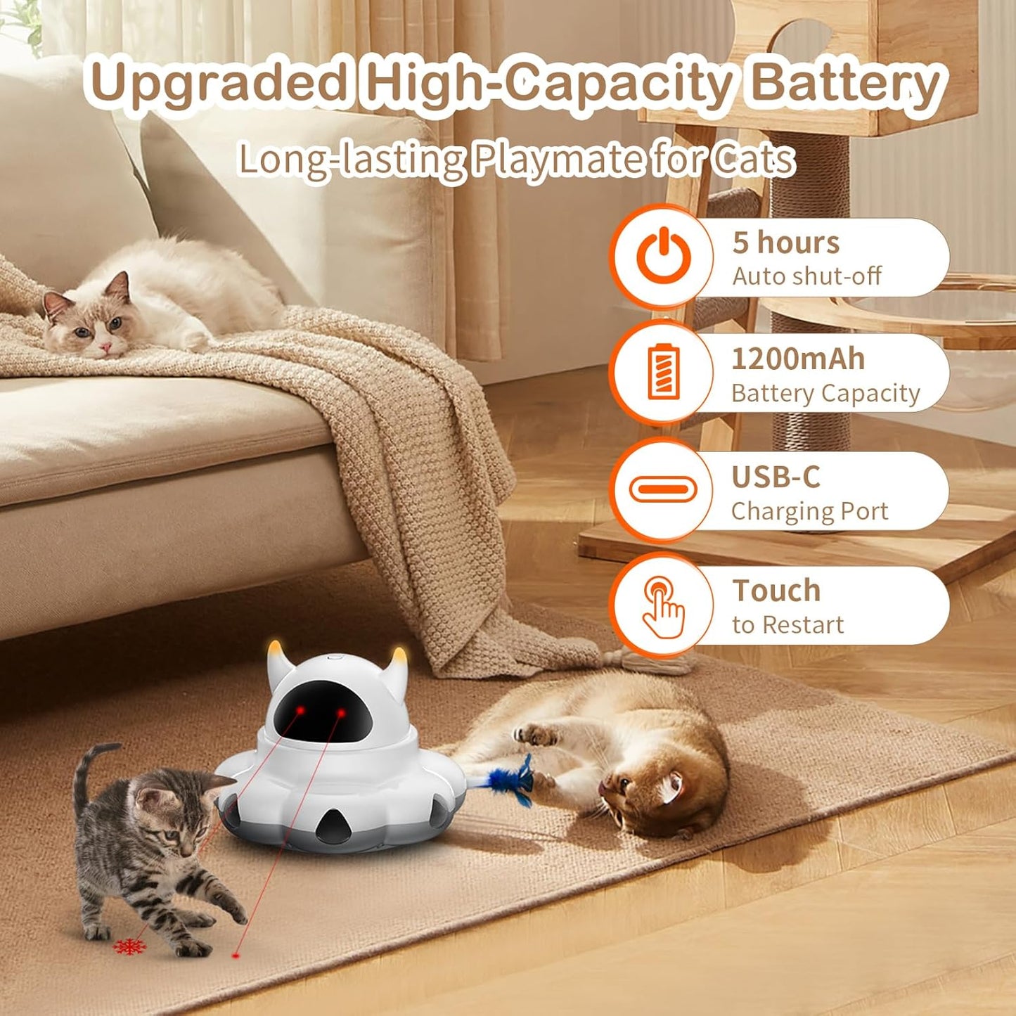 Cosicosy 2-in-1 Interactive Cat Toys for Indoor Cats, Automatic Cat Toy with 8 Holes Mice Whack A Mole Moving Feather, Smart Cat Toy (White)