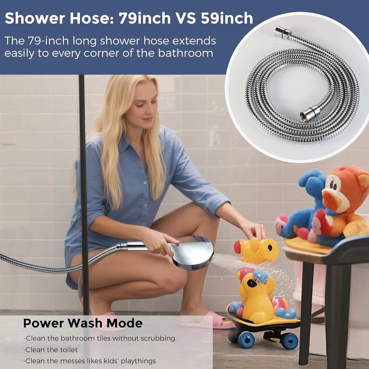 High Pressure Filtered Shower Head with Handheld - 9 Mode Hard Water Filter & Power Wash Spray, 79in Hose for Tub/Pet Cleaning + Adjustable Low Reach Bracket (Elder/Kids Friendly)