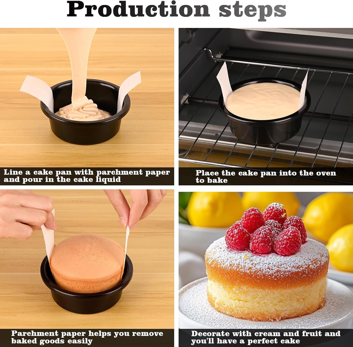 Purilite Select 3-Pack 8-Inch High Carbon Steel Cake Pans with 100 Parchment Papers