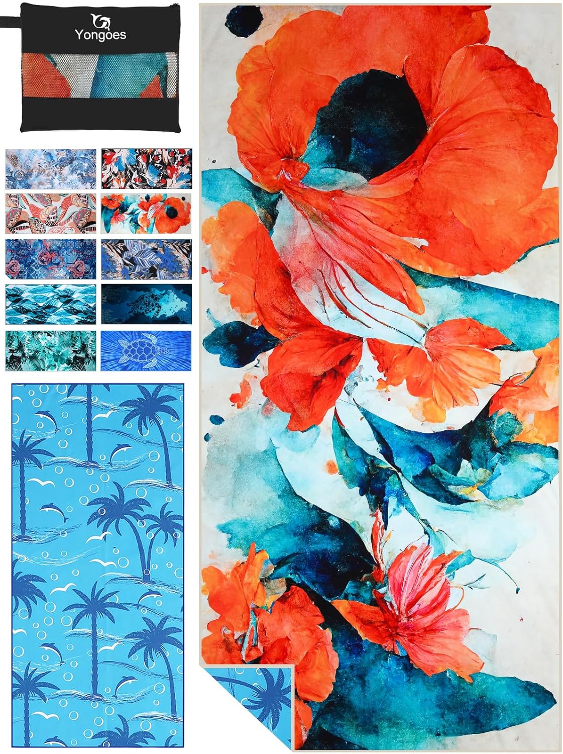 4 Pack Microfiber Lightweight Thin Beach Towel Sand Free Quick Dry Super Absorbent Compact Oversized Large Towels for Swimming Pool Yoga Gym Travel Vacation Beach Accessories Essentials for Adults