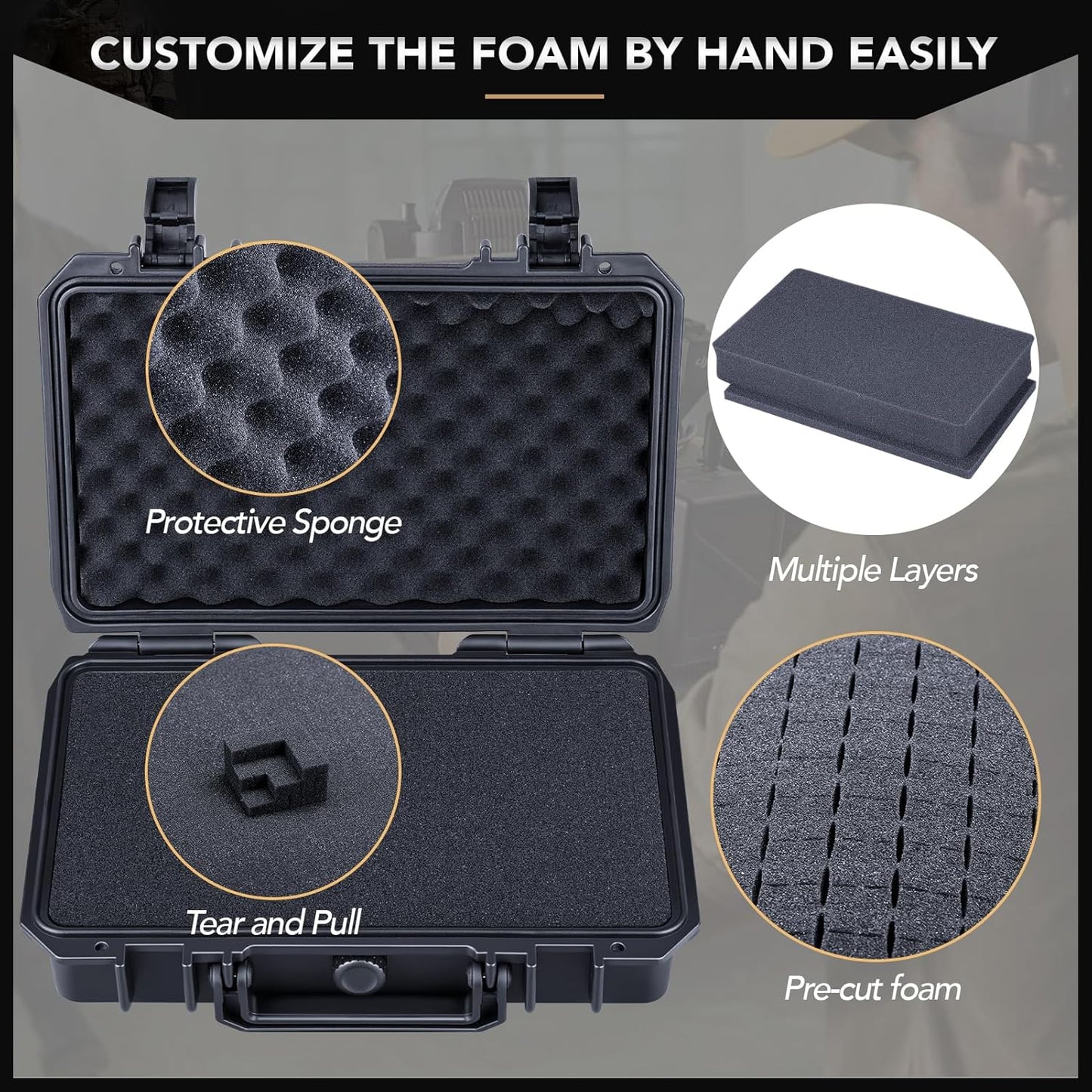 Lykus HC-2710 Portable Waterproof Hard Case with Foam, Camera Case with Customizable Fit Foam,Fit use of Drones,Camera, Equipments, Interior Size 27x16x8 cm