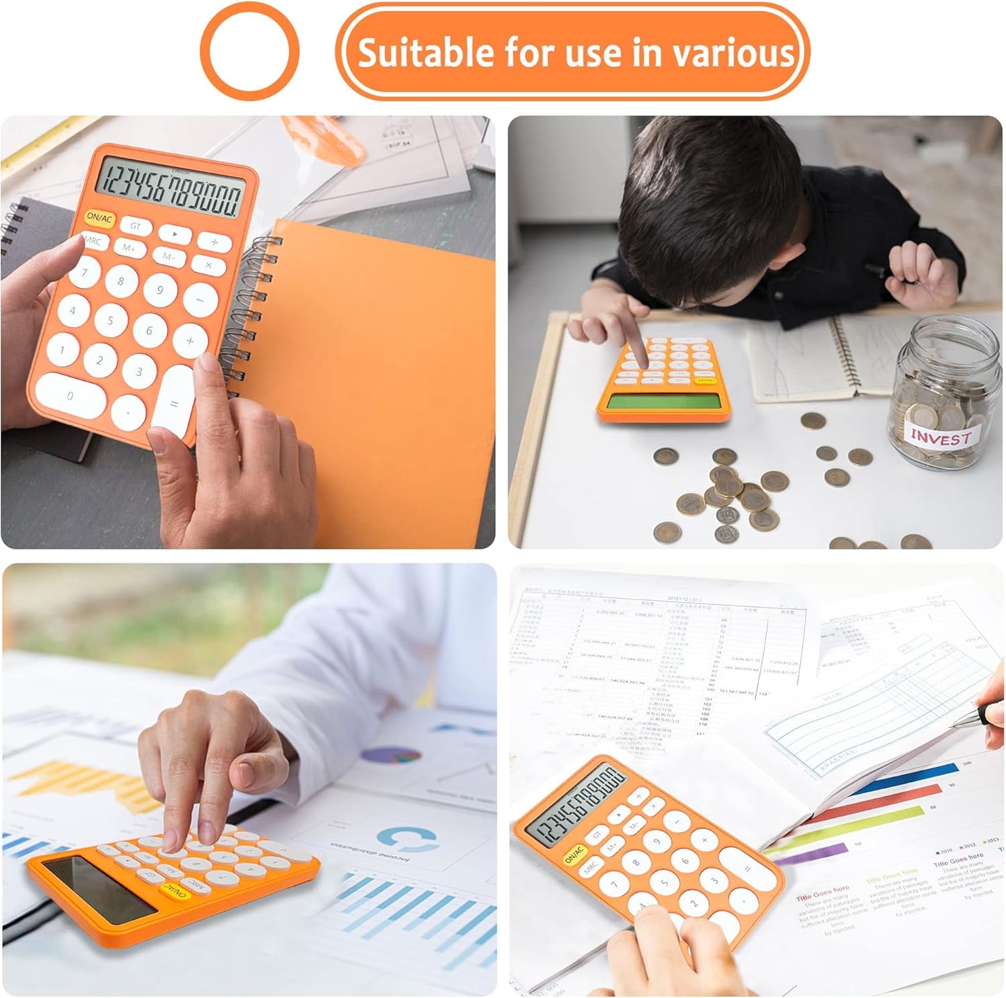 VEWINGL Mechanical Switch Calculator, 12 Digit Large LCD Display and Buttons, Great for Everyday Life and Basic Office Work, with Battery