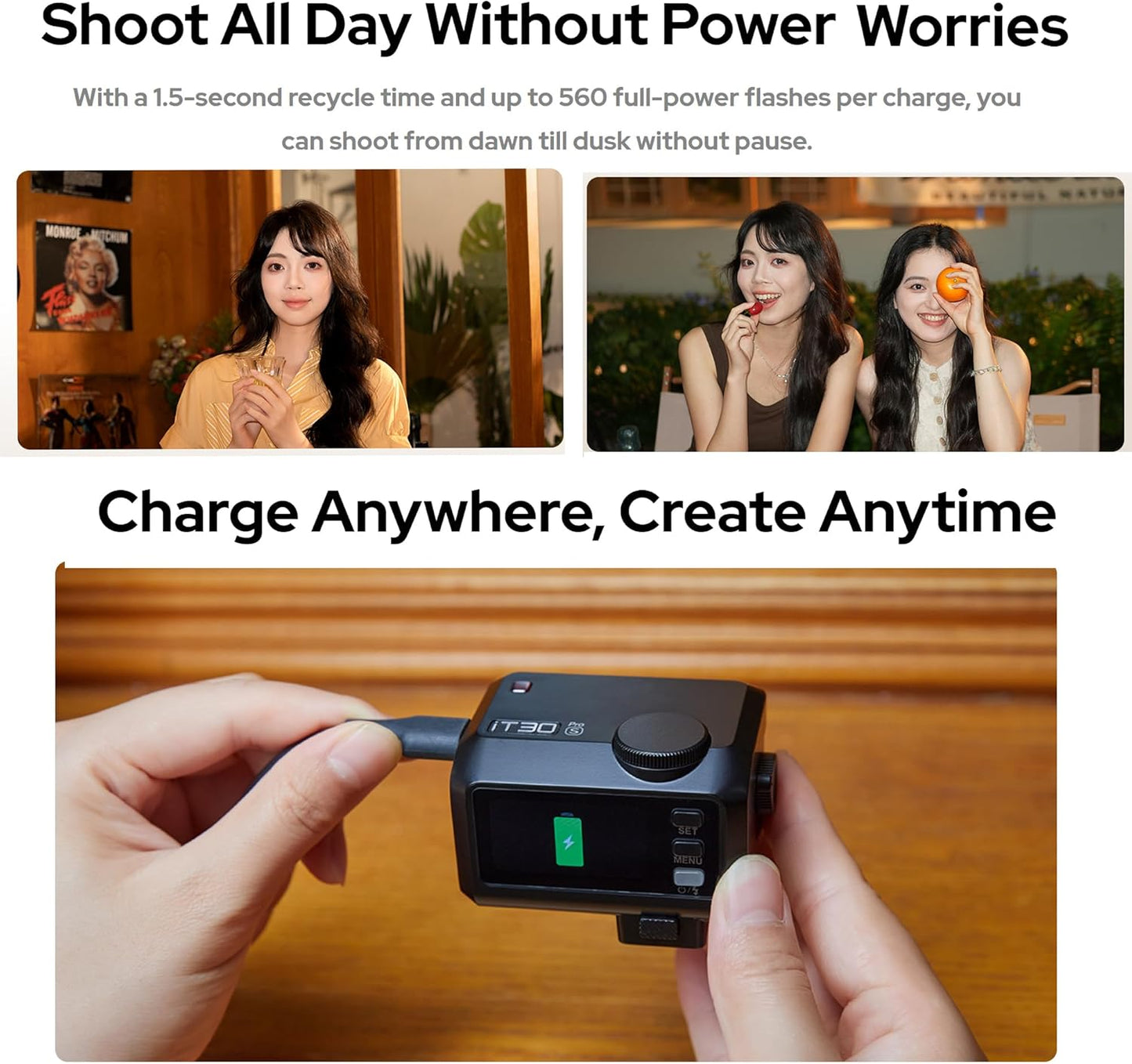 GODOX IT30Pro TTL Mini Camera Flash Light,Full-Color Touchscreen,2.4GHz X System,Built-in Diffuser and Battery (for Canon)