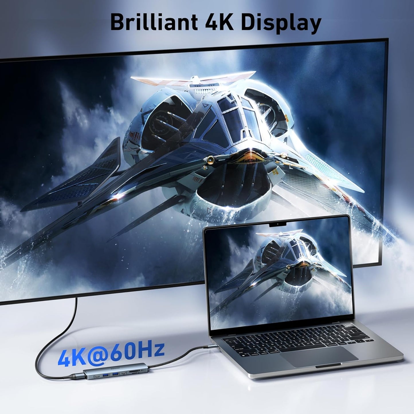 7-in-1 USB-C Hub Adapter with 4K HDMI 60Hz, 100W Power Delivery, USB-A & USB-C Data Ports, SD/TF Card Reader, Silicone Cable – Compact Multiport USB-C Dongle - PuriLite