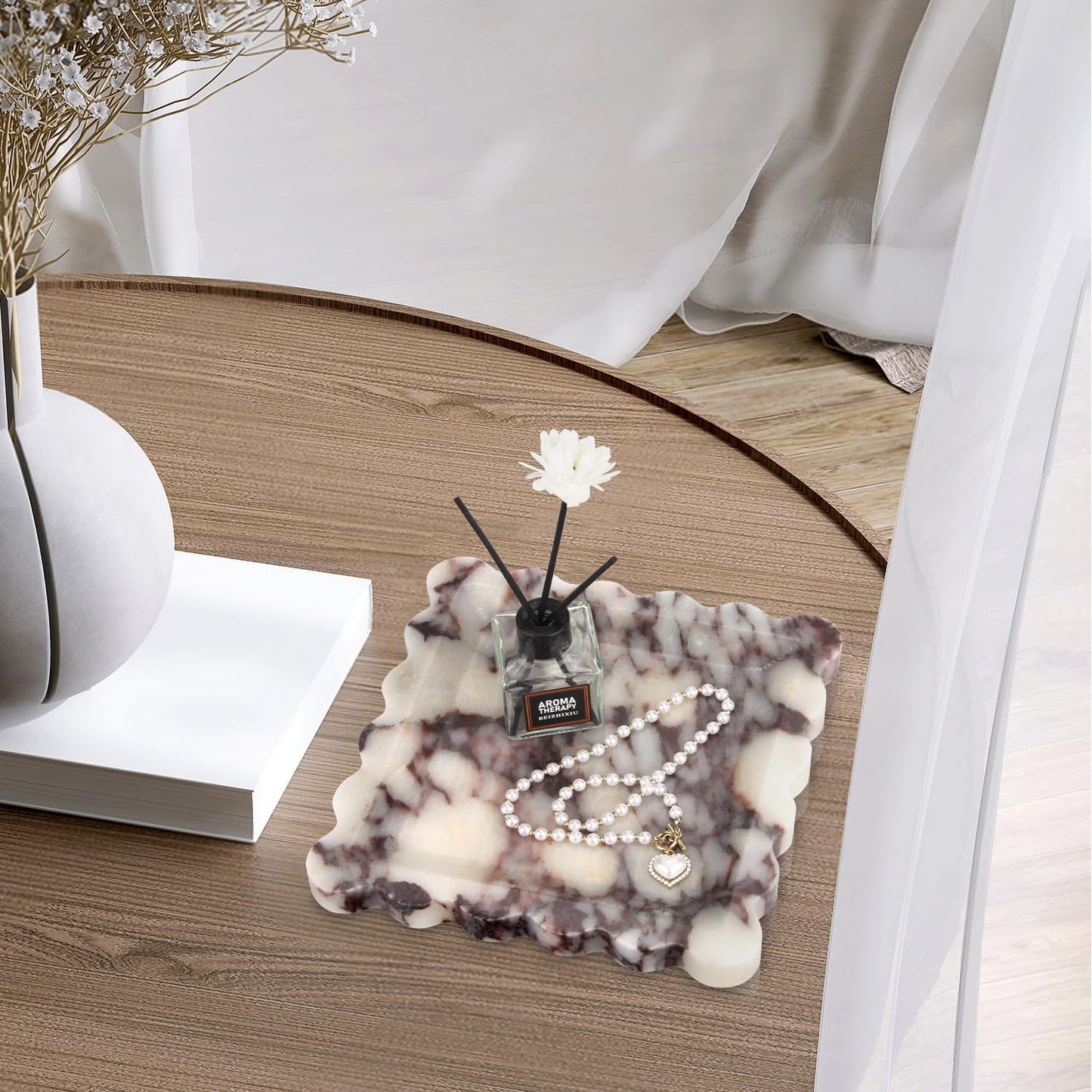 HESHIBI Marble Decorative Tray, Square, 8x8 inches, Rosso Lepanto, Luxury Natural Stone, Bathroom Vanity, Dresser Top, Kitchen Sink, Trinket Ring Tray