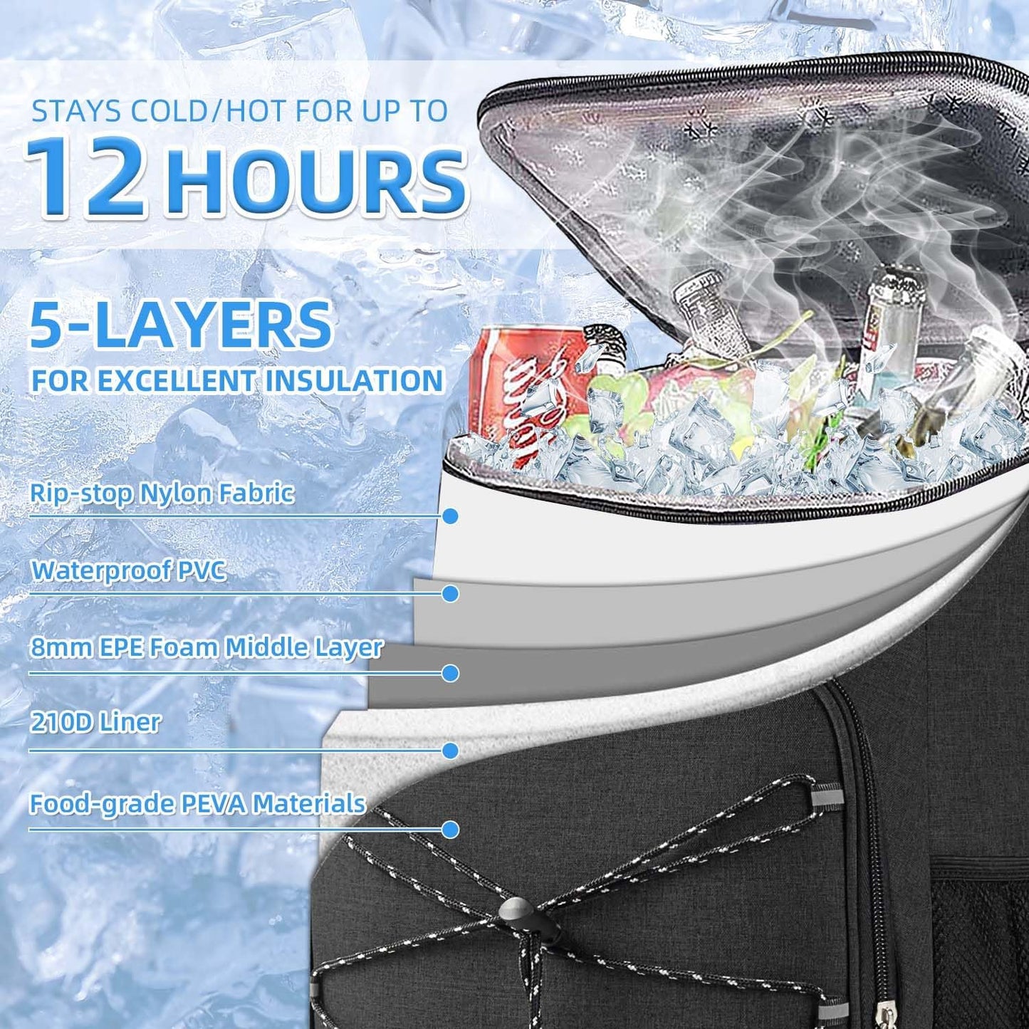 Bagtopia Camping Cooler Backpack 25 Cans, Leak Proof Insulated Thermal Bag, Beach Travel Picnic Lunch Backpack for Men Women